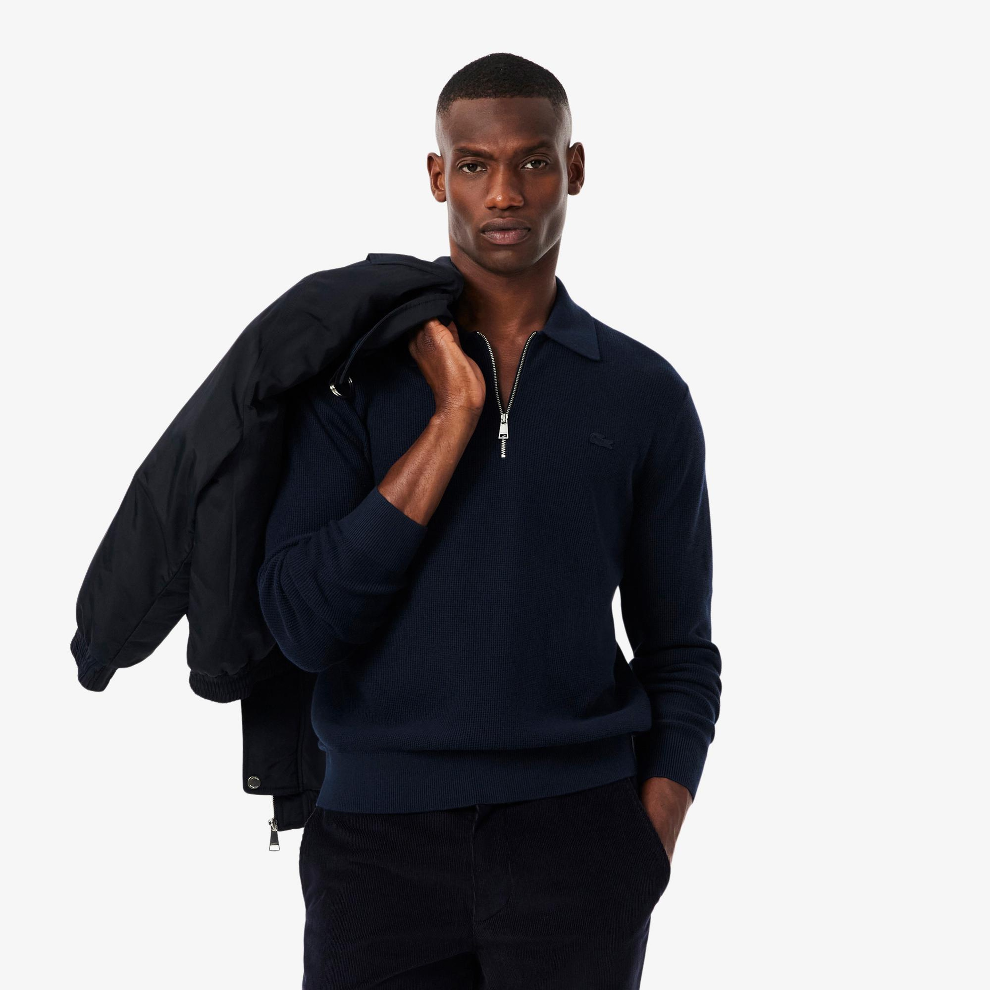 Lacoste Erkek Classic Fit Yarım Fermuarlı Lacivert Kazak