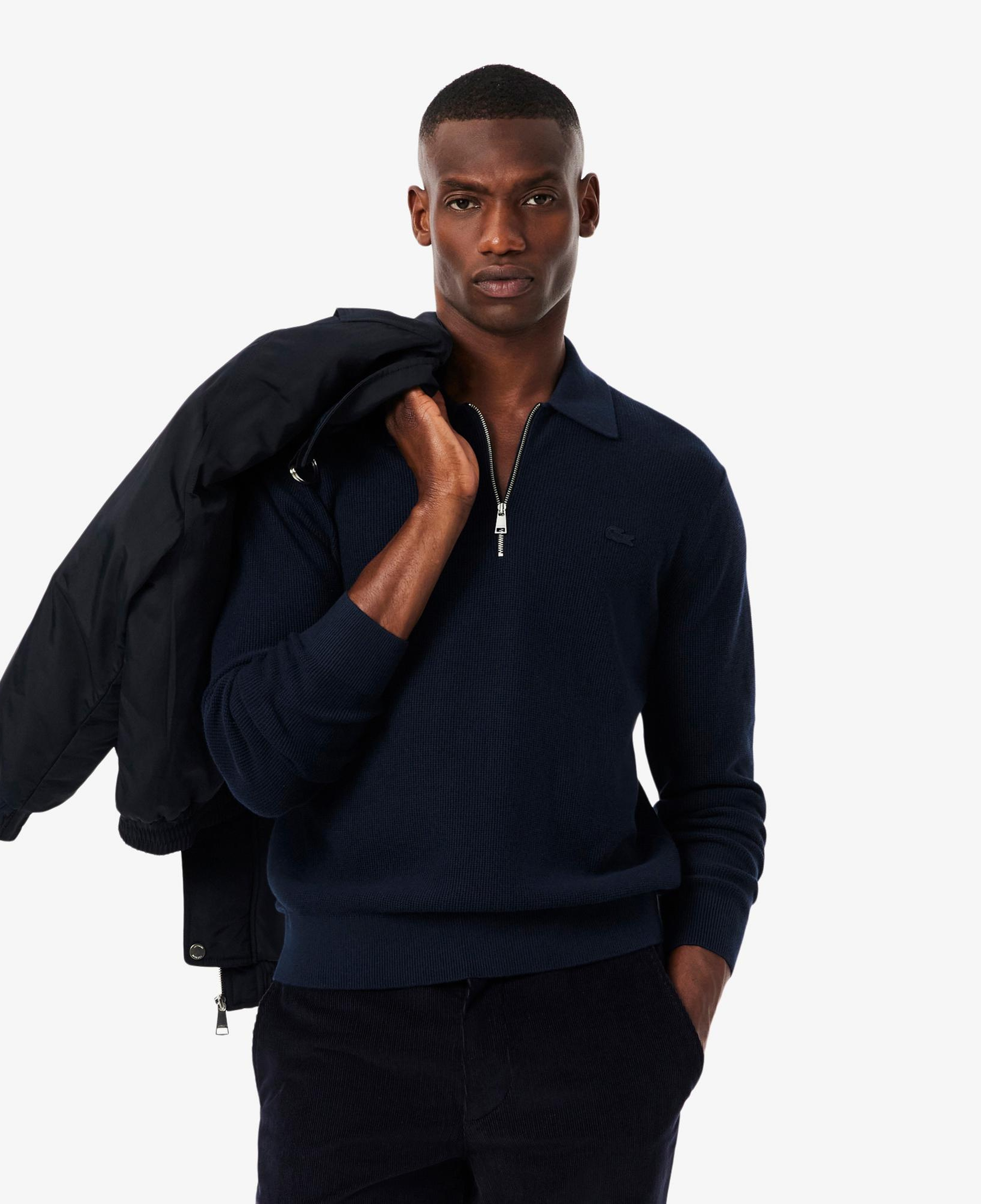 Lacoste Erkek Classic Fit Yarım Fermuarlı Lacivert Kazak