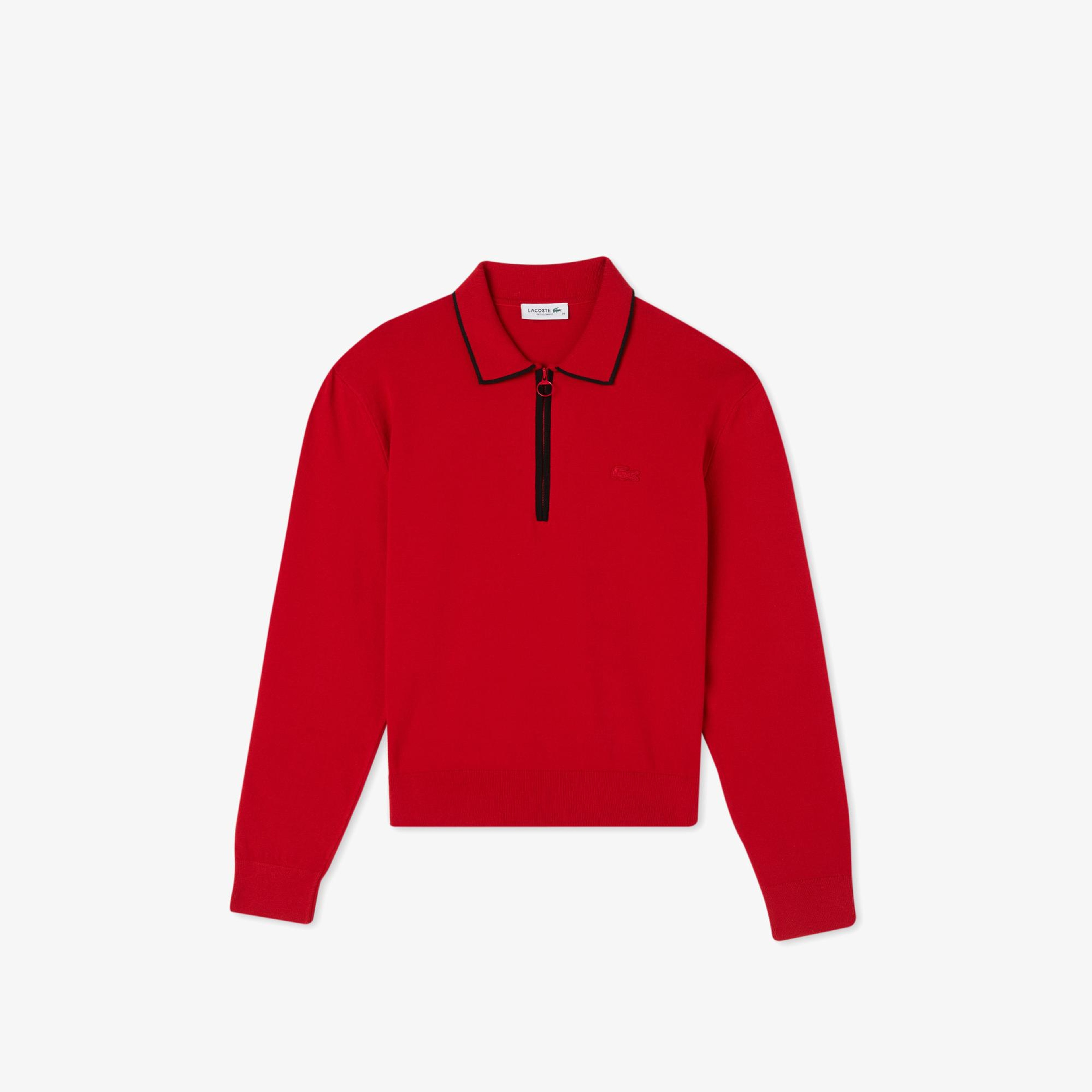 Lacoste Kadın Regular Fit Polo Yaka Kırmızı Kazak