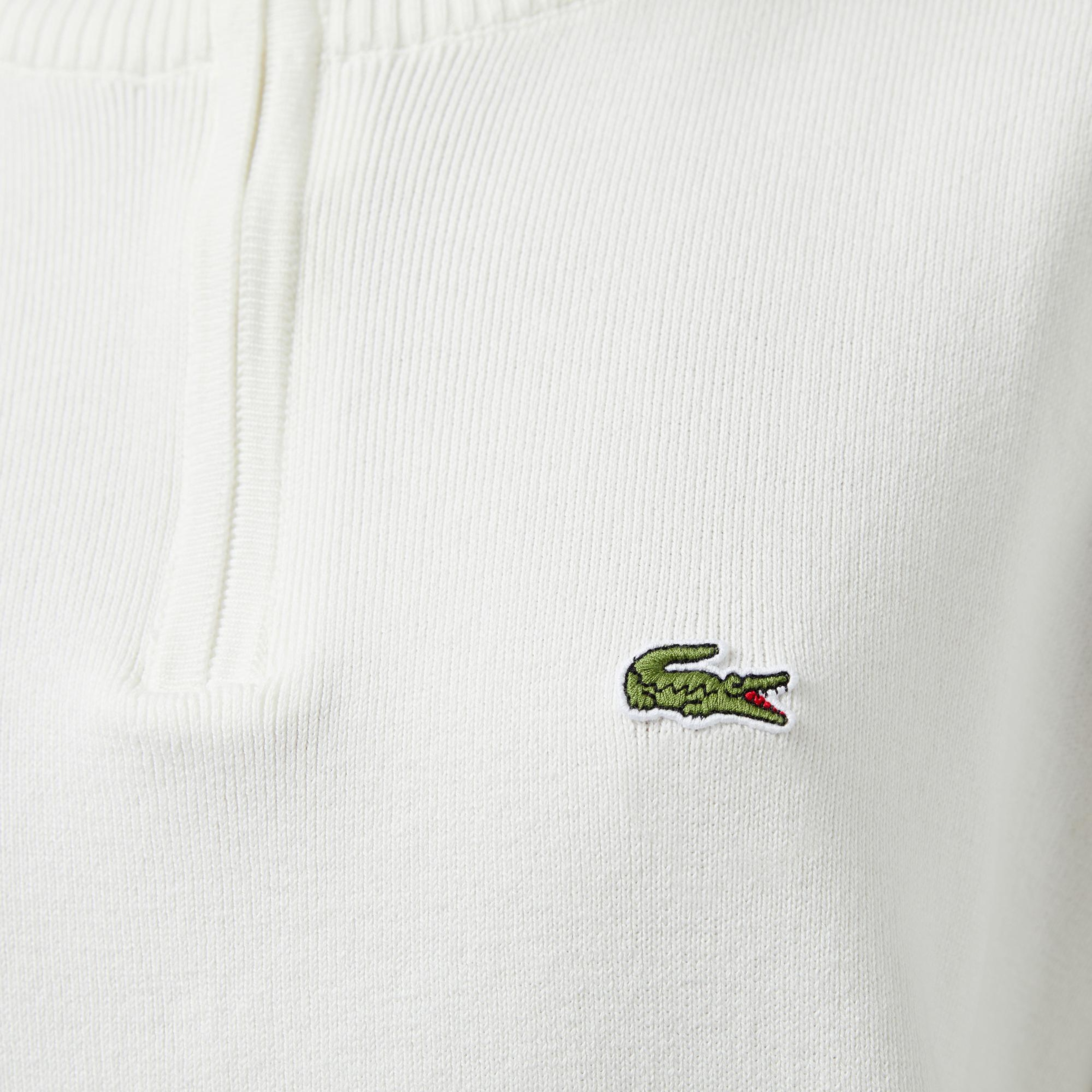 Lacoste Kadın Relaxed Fit Yarım Fermuarlı Beyaz Triko