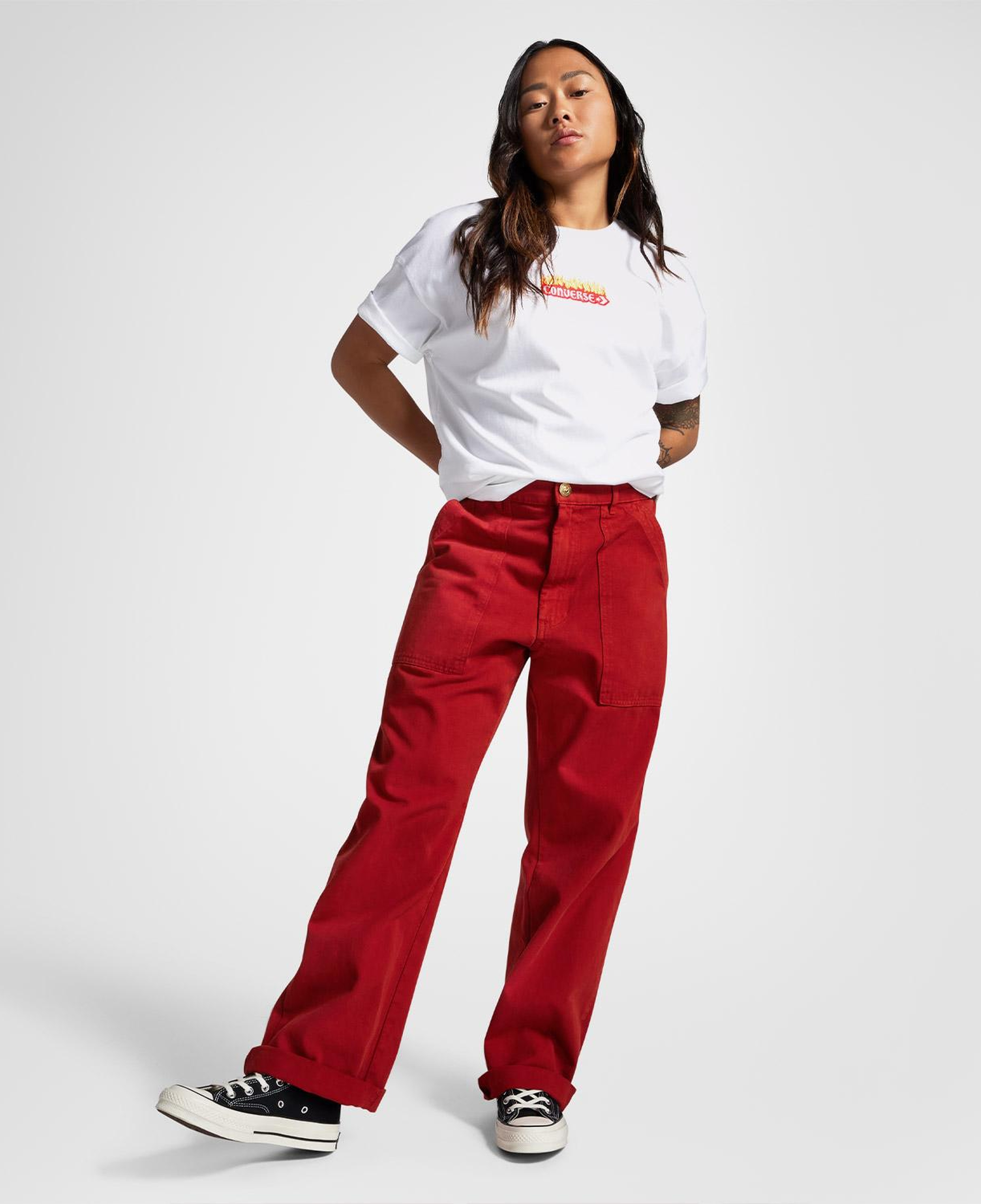 Converse Flaming Oversized Fit Kadın Beyaz T-Shirt