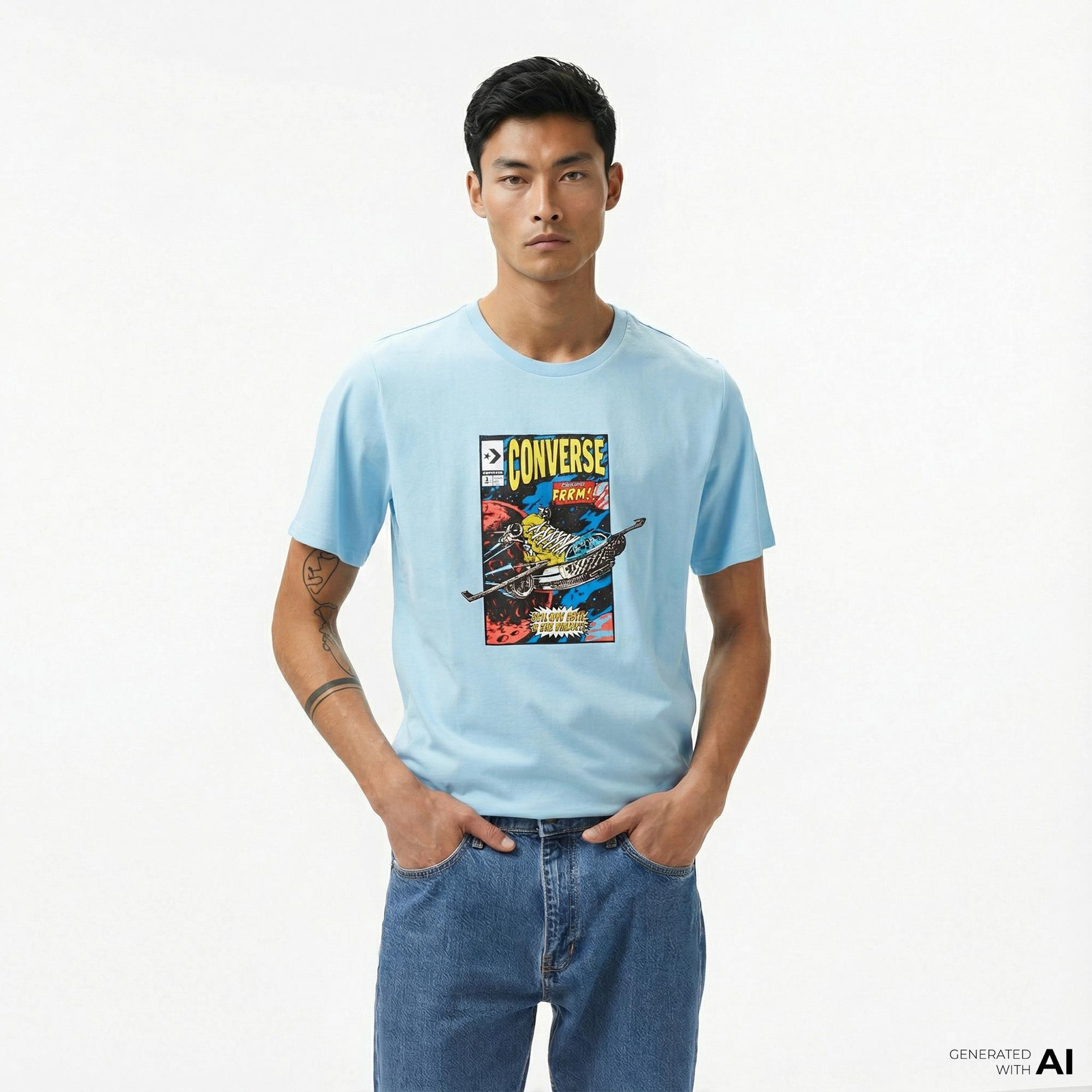 Converse Comic Cover Erkek Mavi T-Shirt