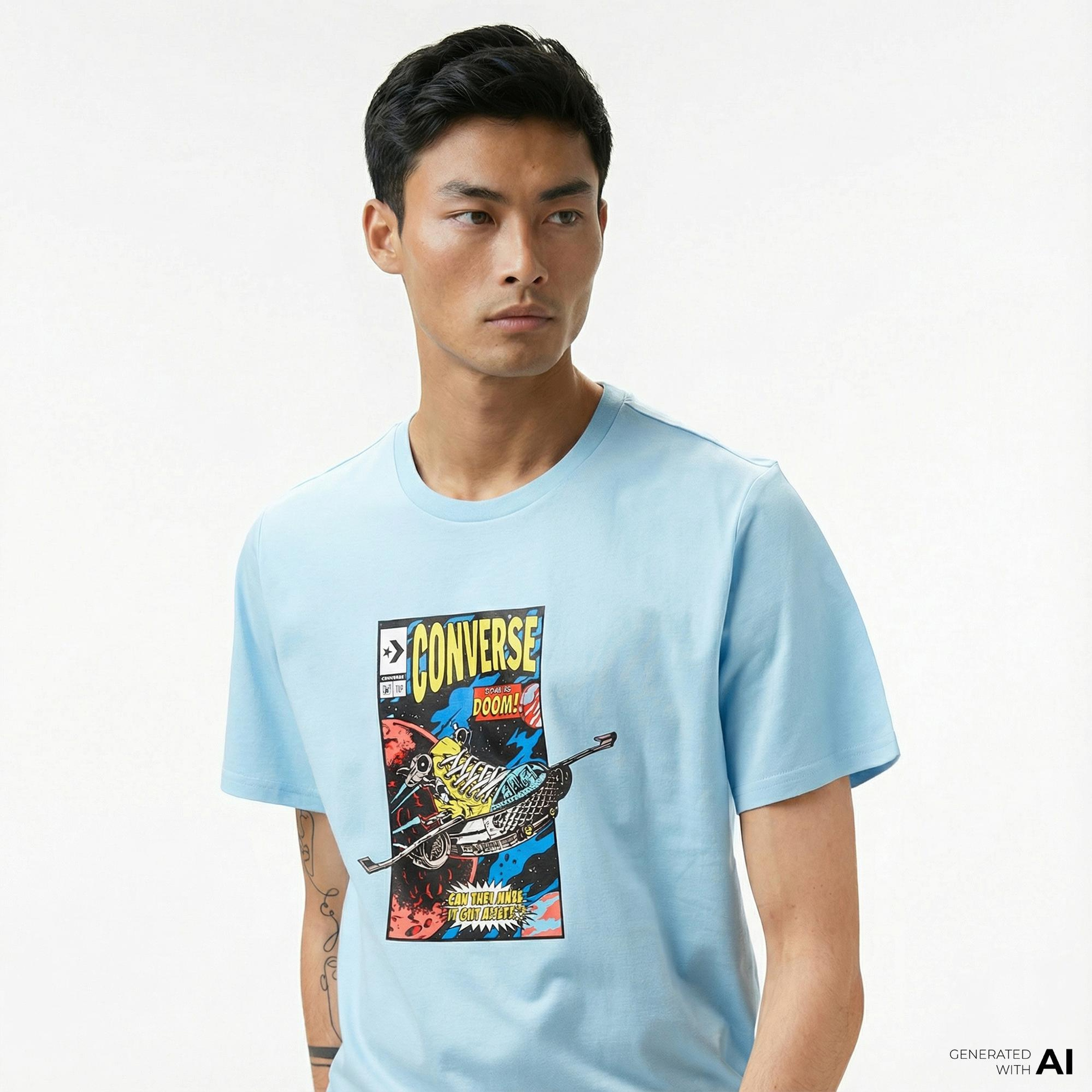 Converse Comic Cover Erkek Mavi T-Shirt