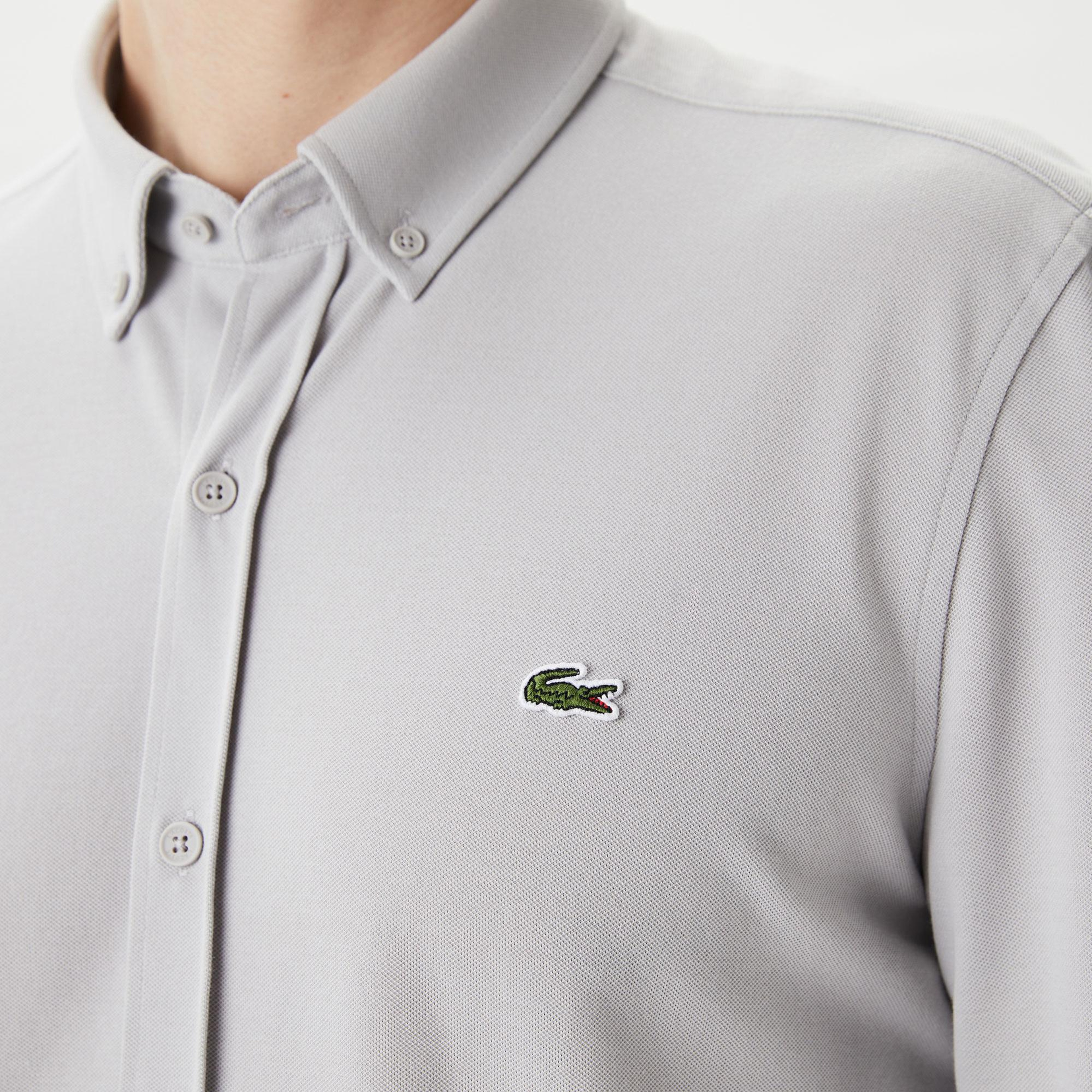 Lacoste Erkek Slim Fit Düğmeli Yaka Gri Gömlek
