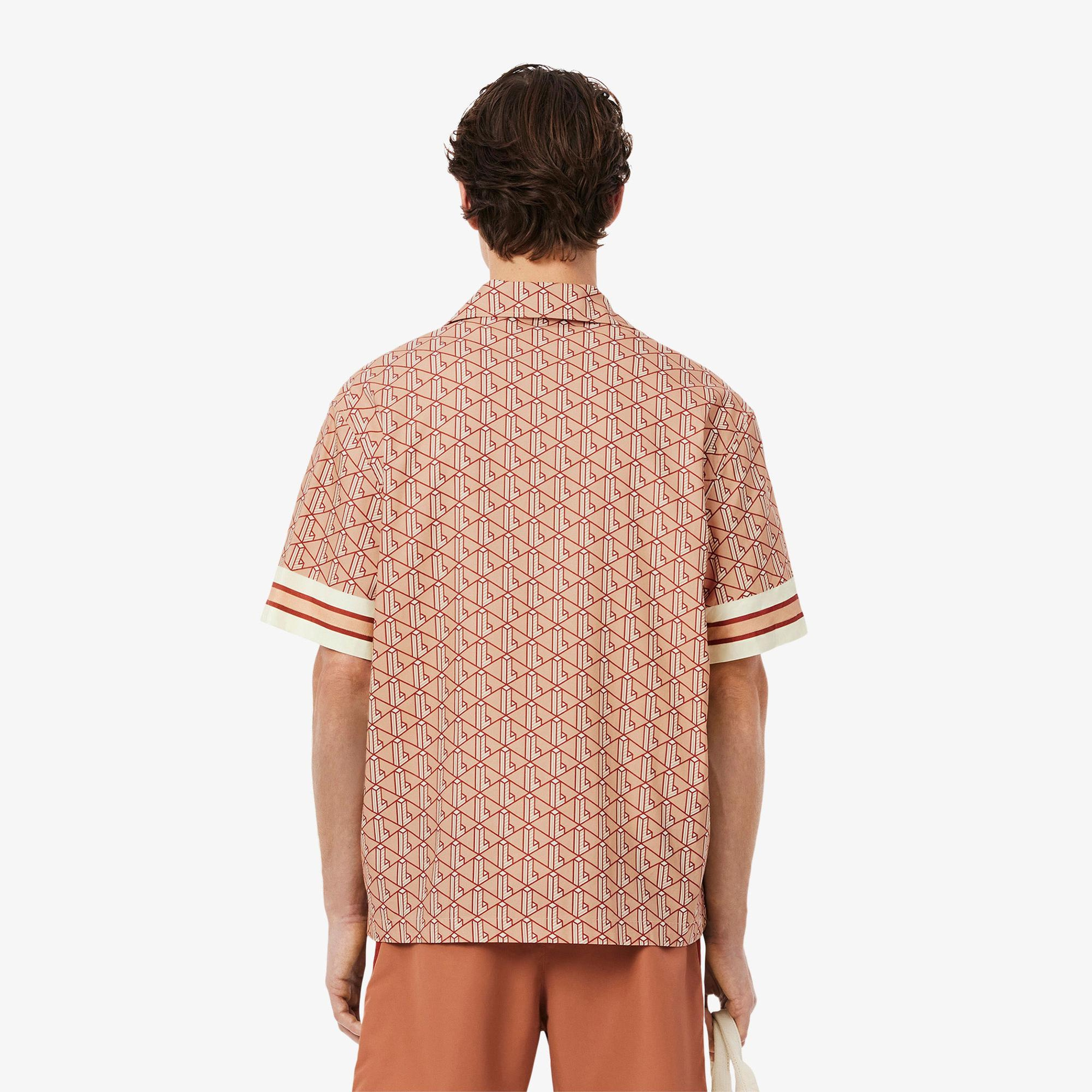 Lacoste Erkek Relaxed Fit Kısa Kollu Monogram Bej Gömlek