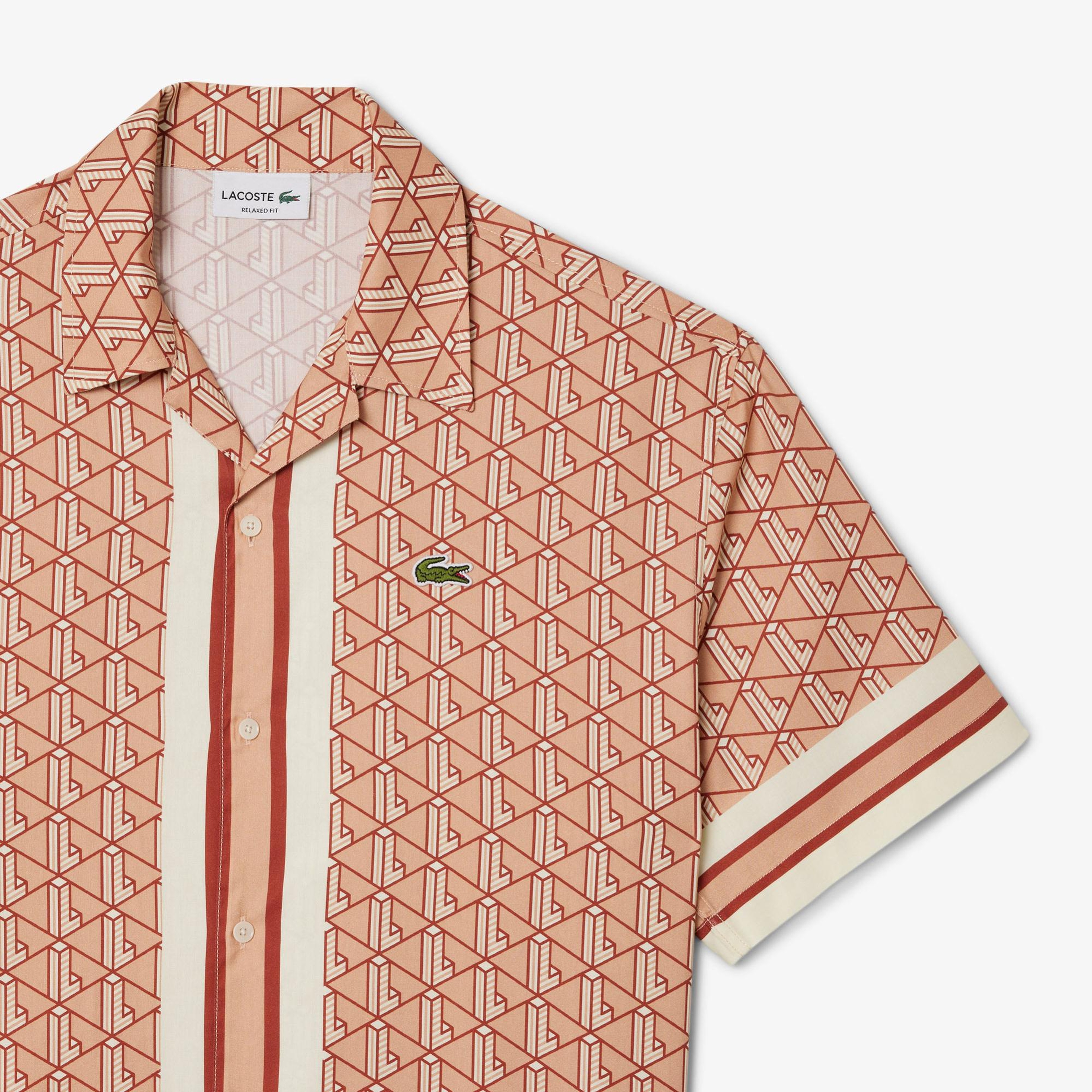 Lacoste Erkek Relaxed Fit Kısa Kollu Monogram Bej Gömlek