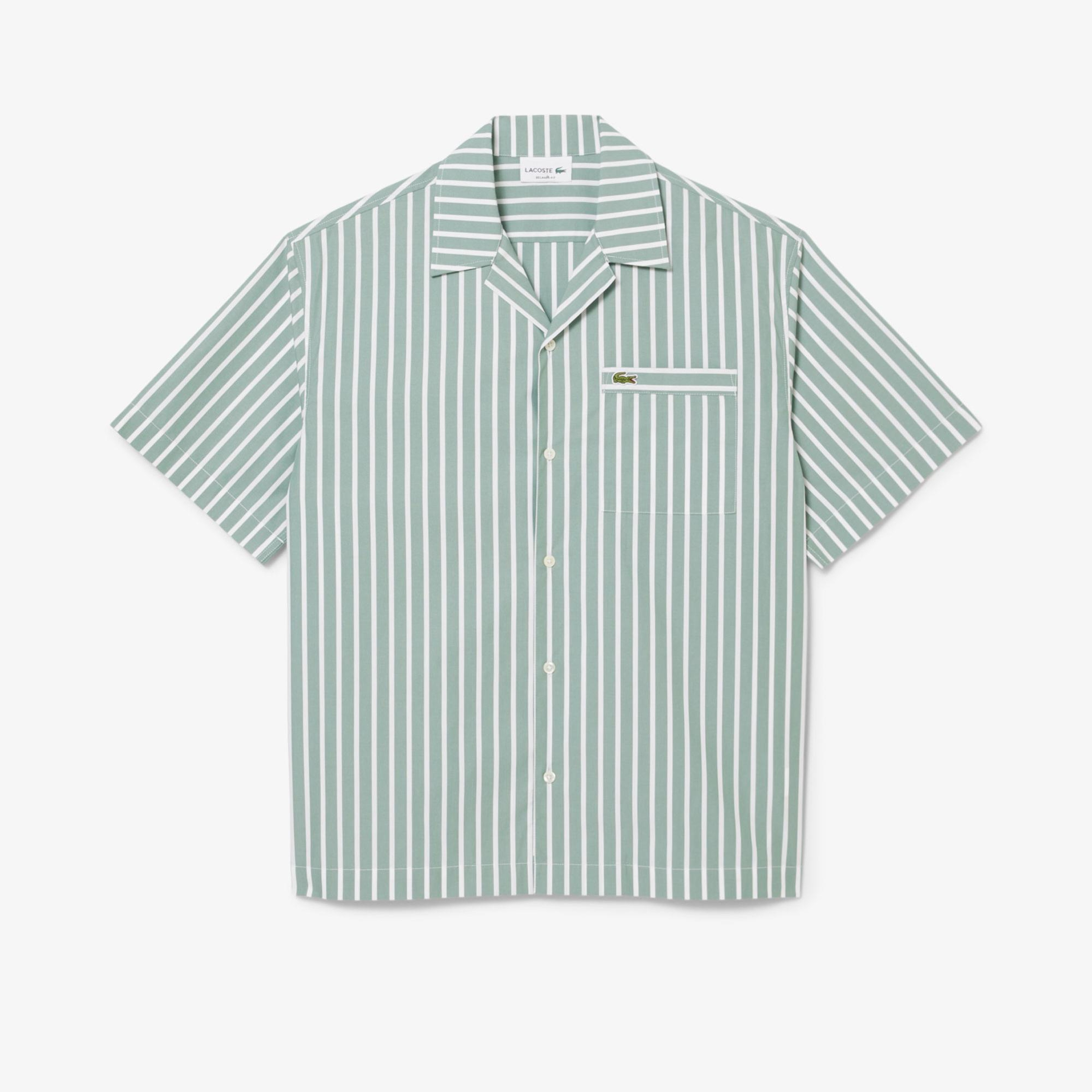 Lacoste Erkek Relaxed Fit Kısa Kollu Çizgili Yeşil Gömlek