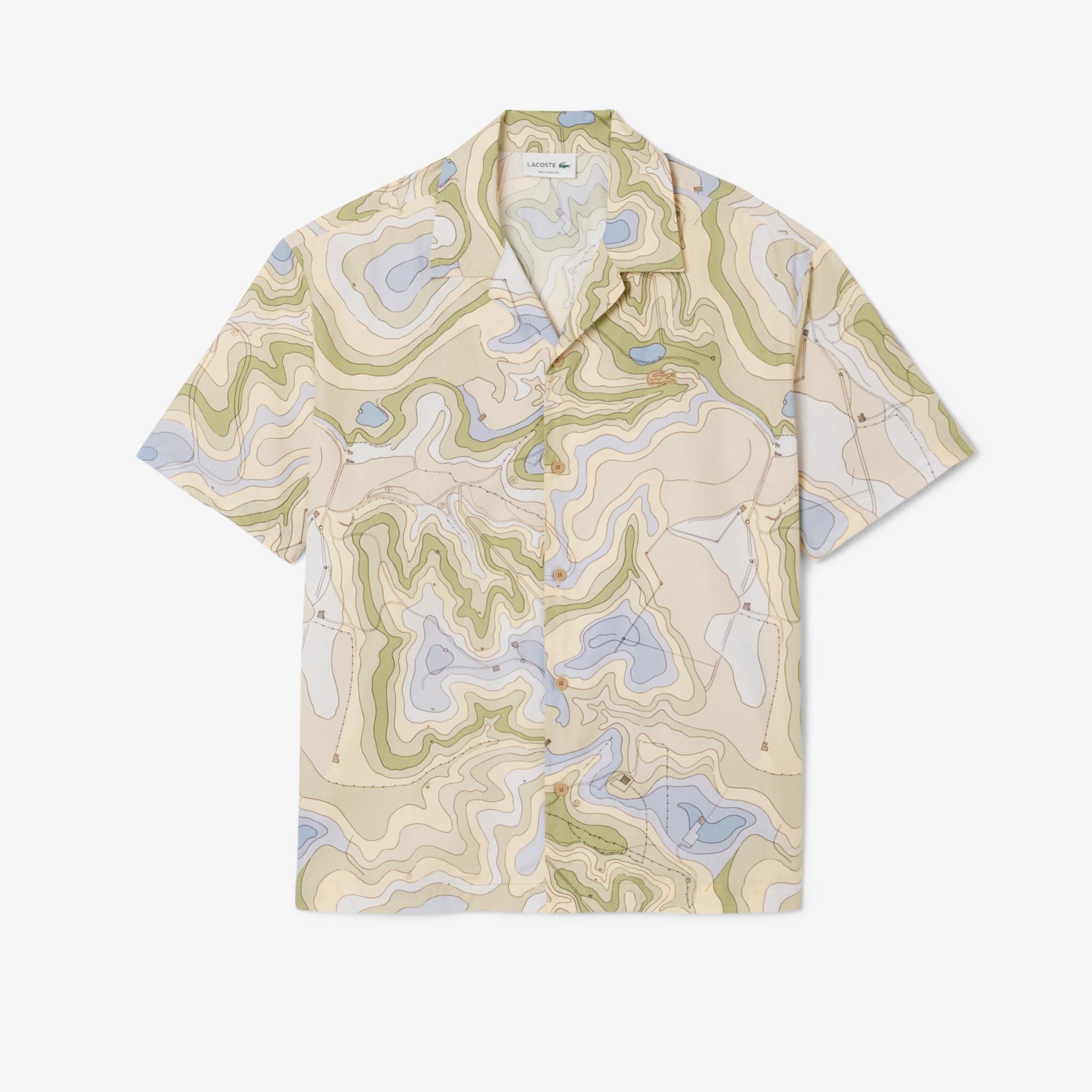 Lacoste Erkek Relaxed Fit Kısa Kollu Desenli Bej Gömlek