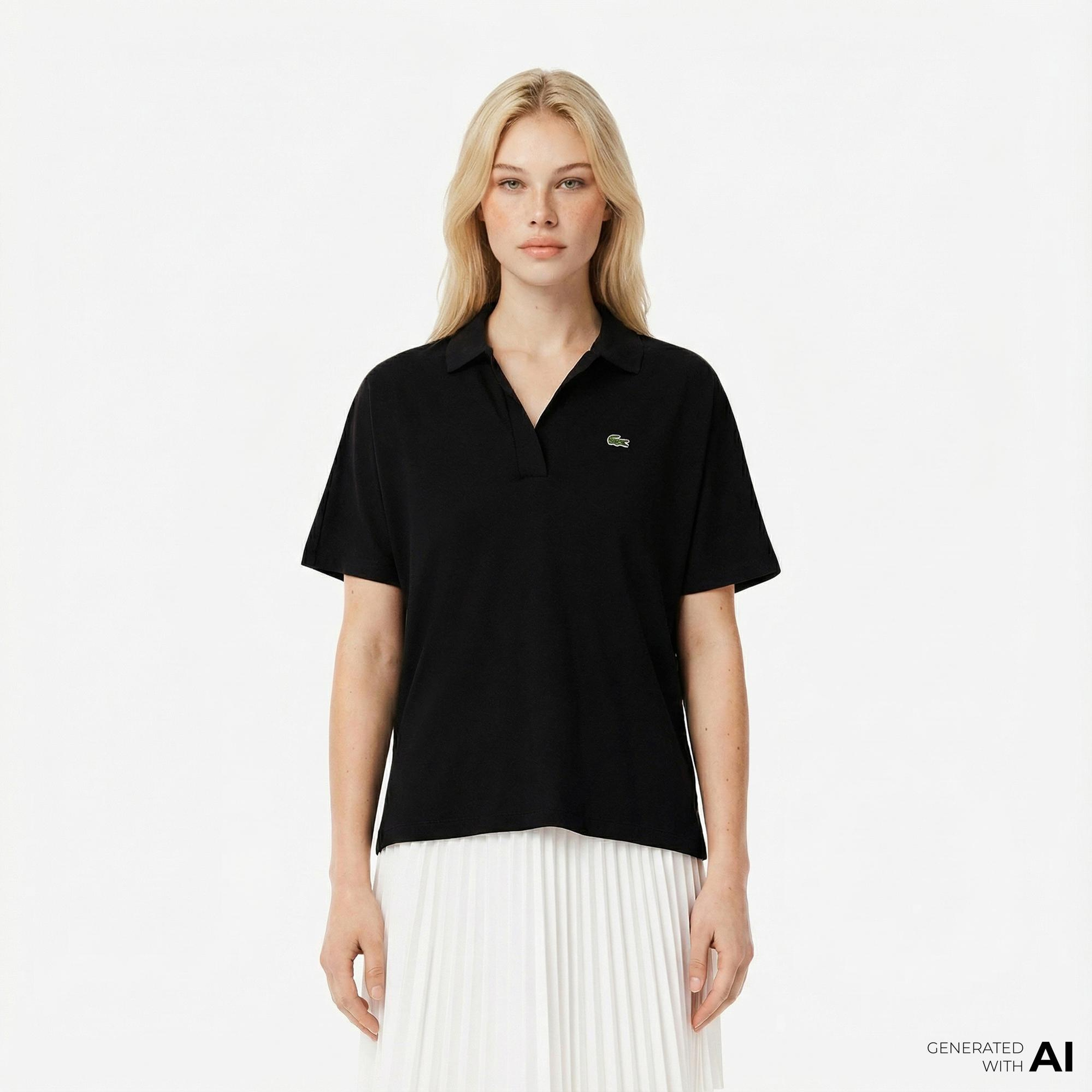 Lacoste Kadın Relaxed Fit Siyah Polo