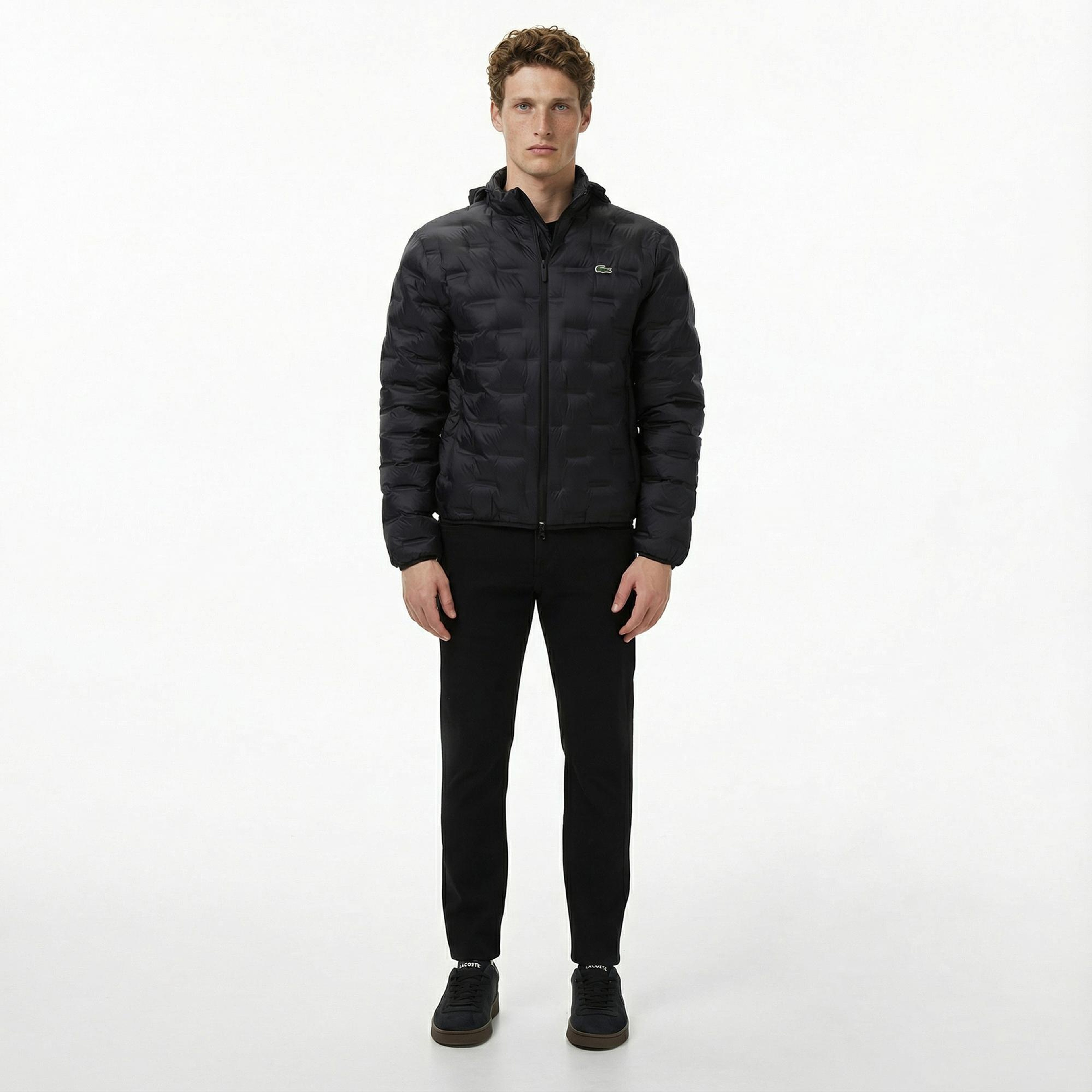 Lacoste Erkek Dik Yaka Kapitone Siyah Mont