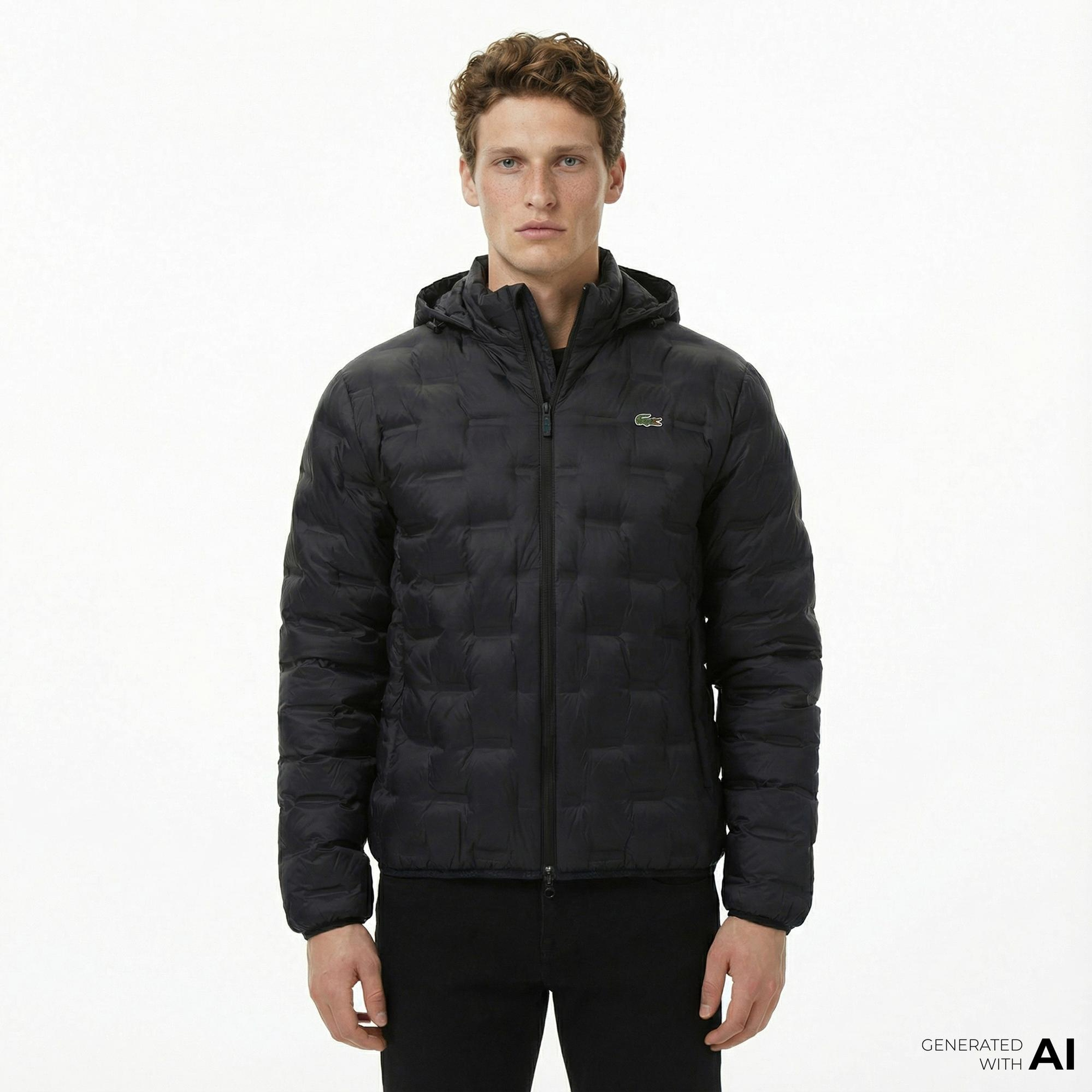 Lacoste Erkek Dik Yaka Kapitone Siyah Mont