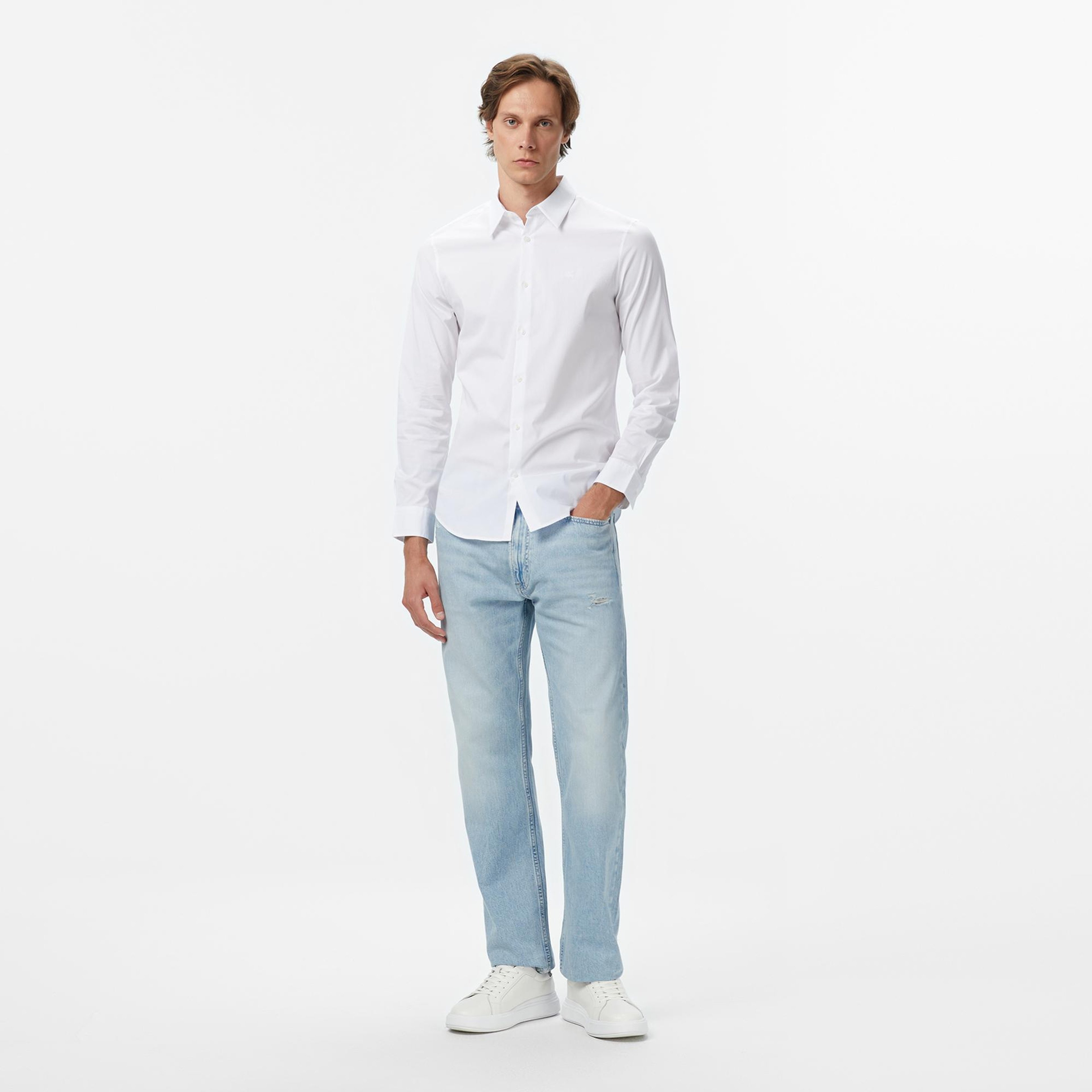 Calvin Klein Solid Slim Erkek Beyaz Gömlek