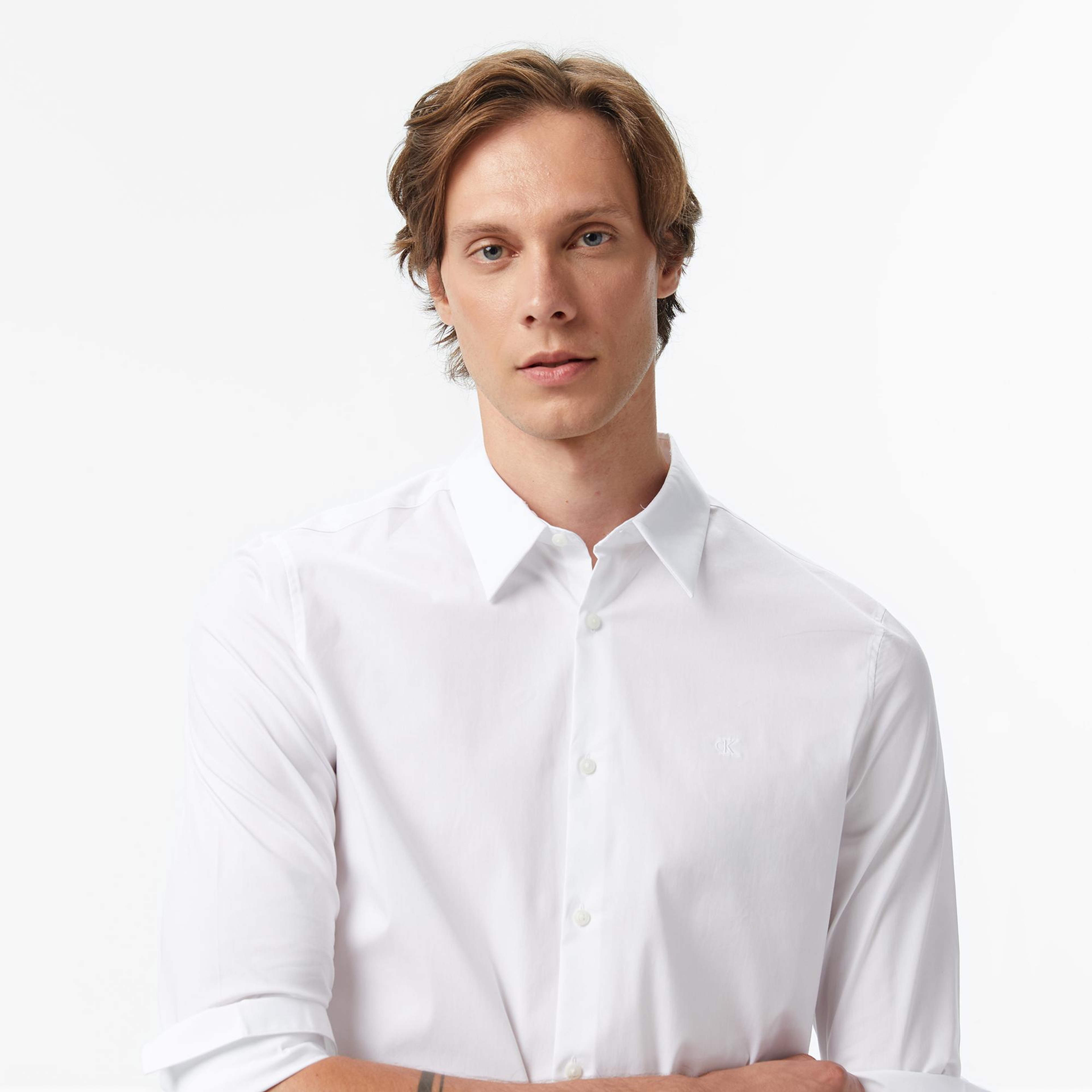 Calvin Klein Solid Slim Erkek Beyaz Gömlek