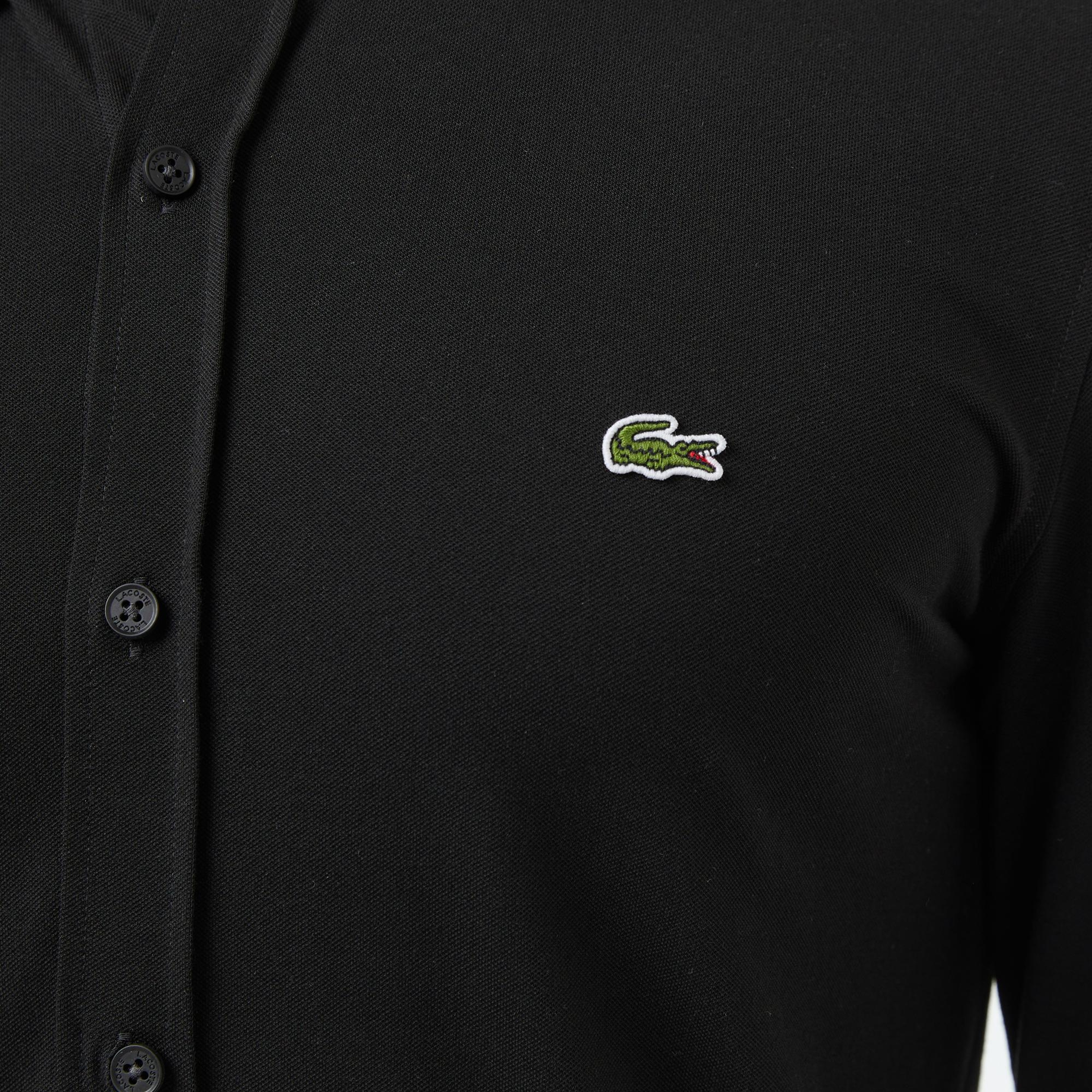 Lacoste Erkek Slim Fit Düğmeli Yaka Siyah Gömlek