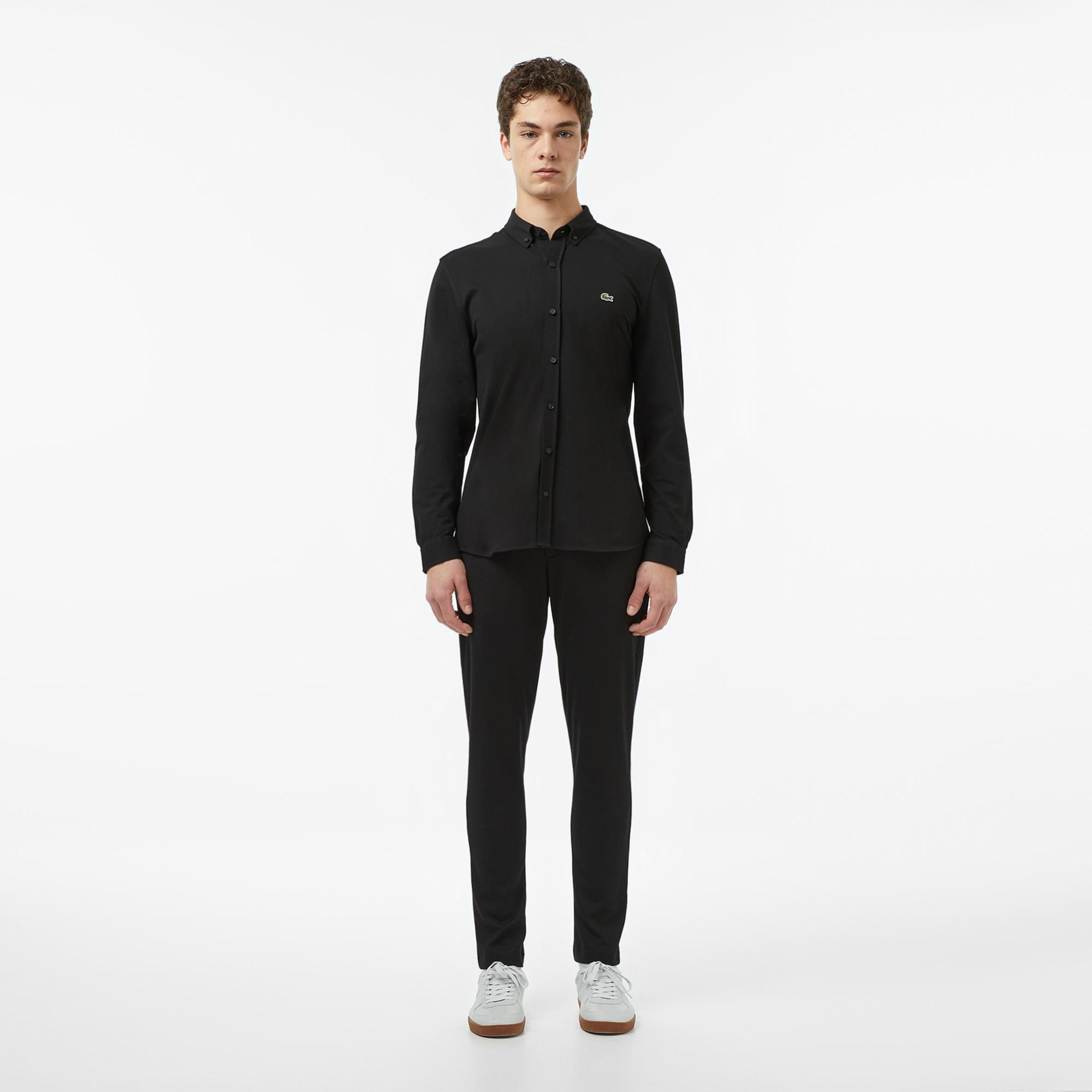 Lacoste Erkek Slim Fit Düğmeli Yaka Siyah Gömlek