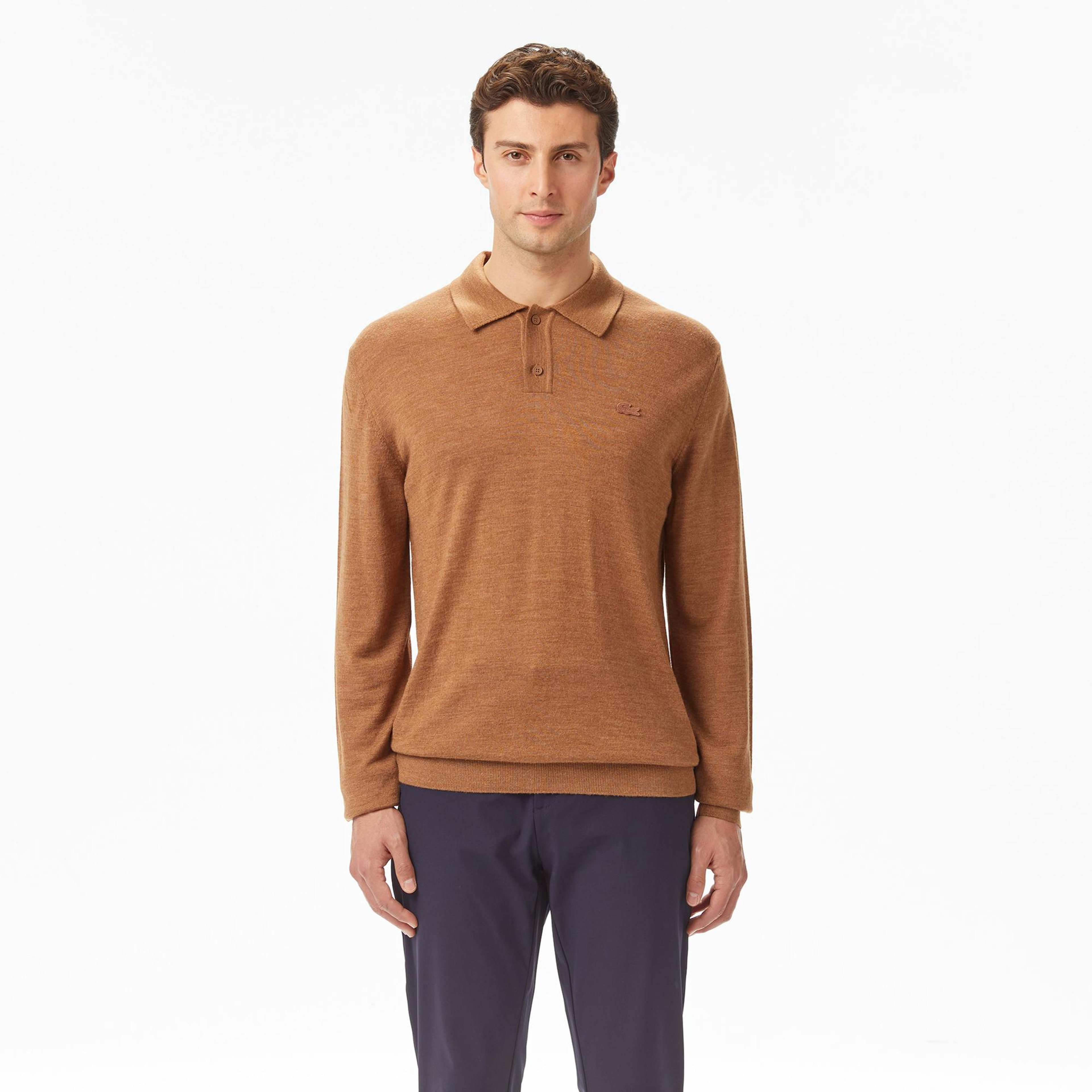 Lacoste Erkek Classic Fit Polo Yaka Kahverengi Kazak