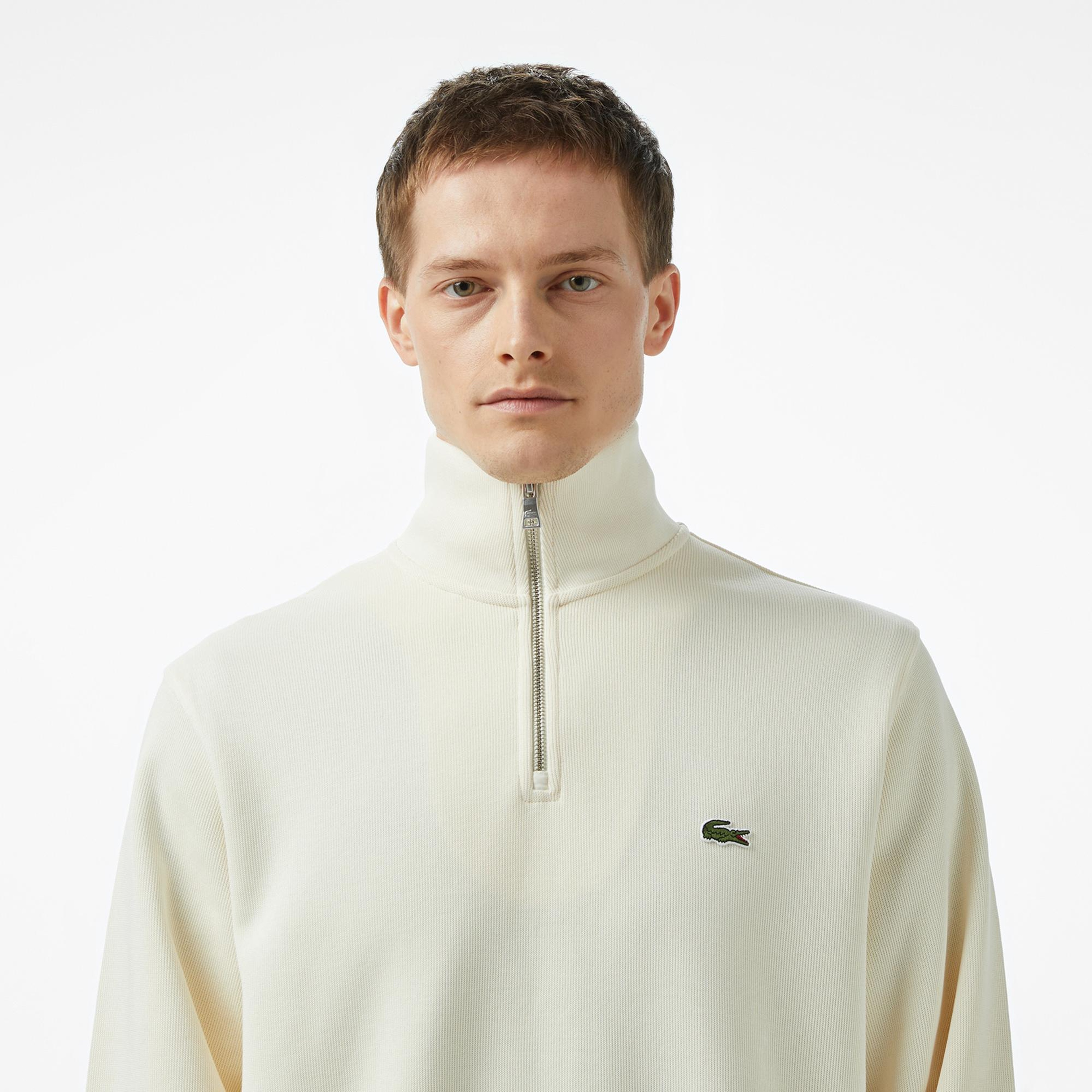 Lacoste Erkek Classic Fit Yarım Fermuarlı Krem Sweatshirt