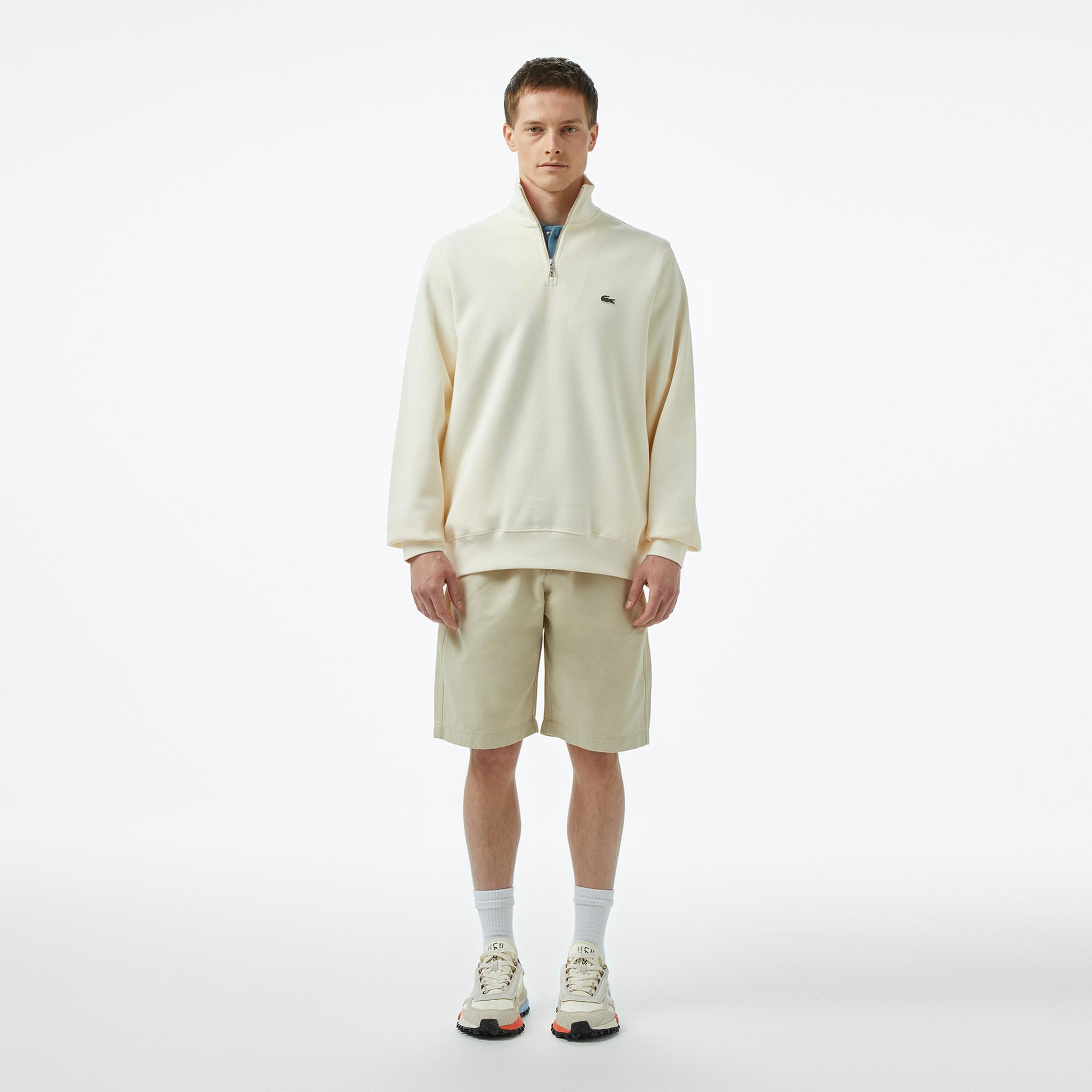Lacoste Erkek Classic Fit Yarım Fermuarlı Krem Sweatshirt