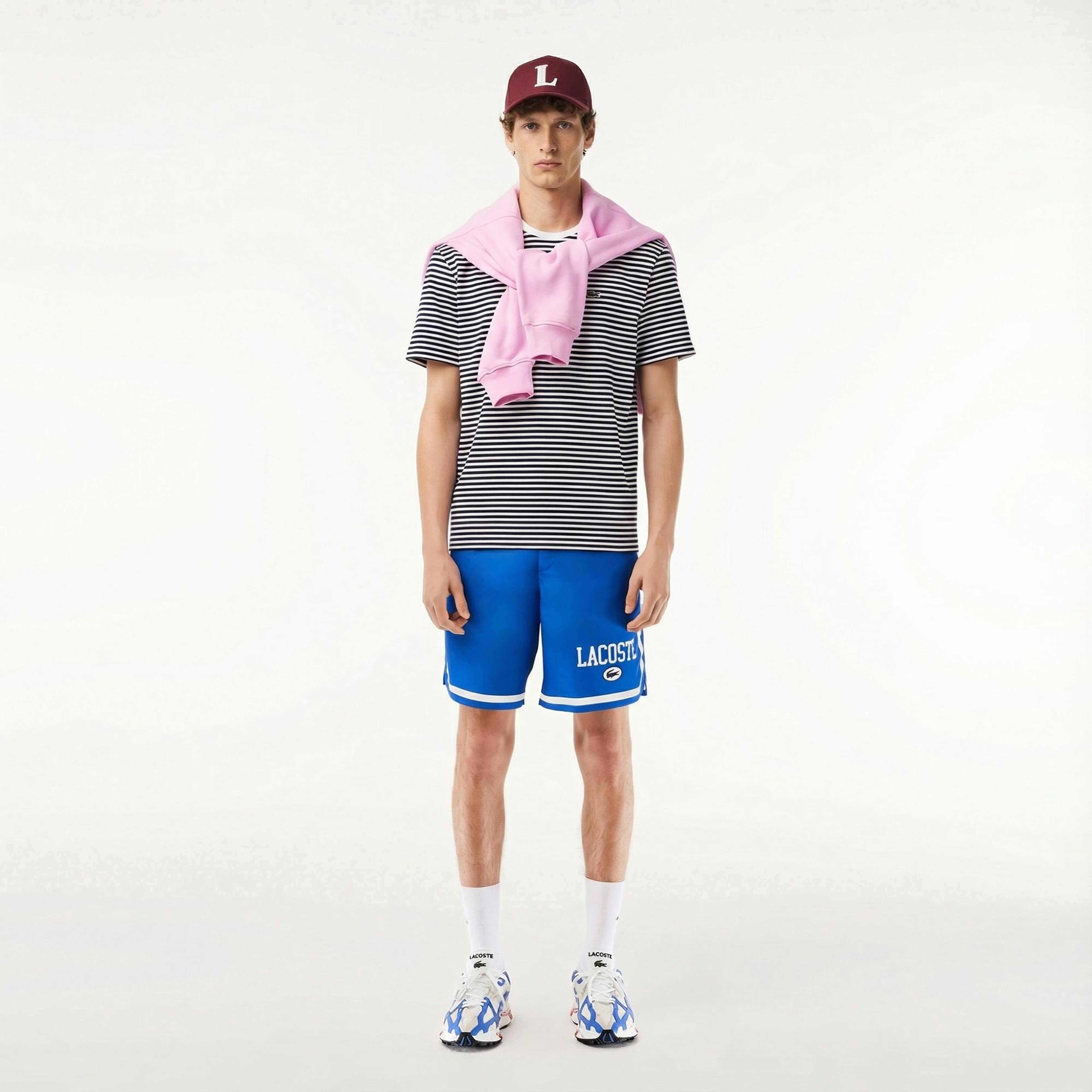 Lacoste Erkek Classic Fit Bisiklet Yaka Çizgili Beyaz T-Shirt