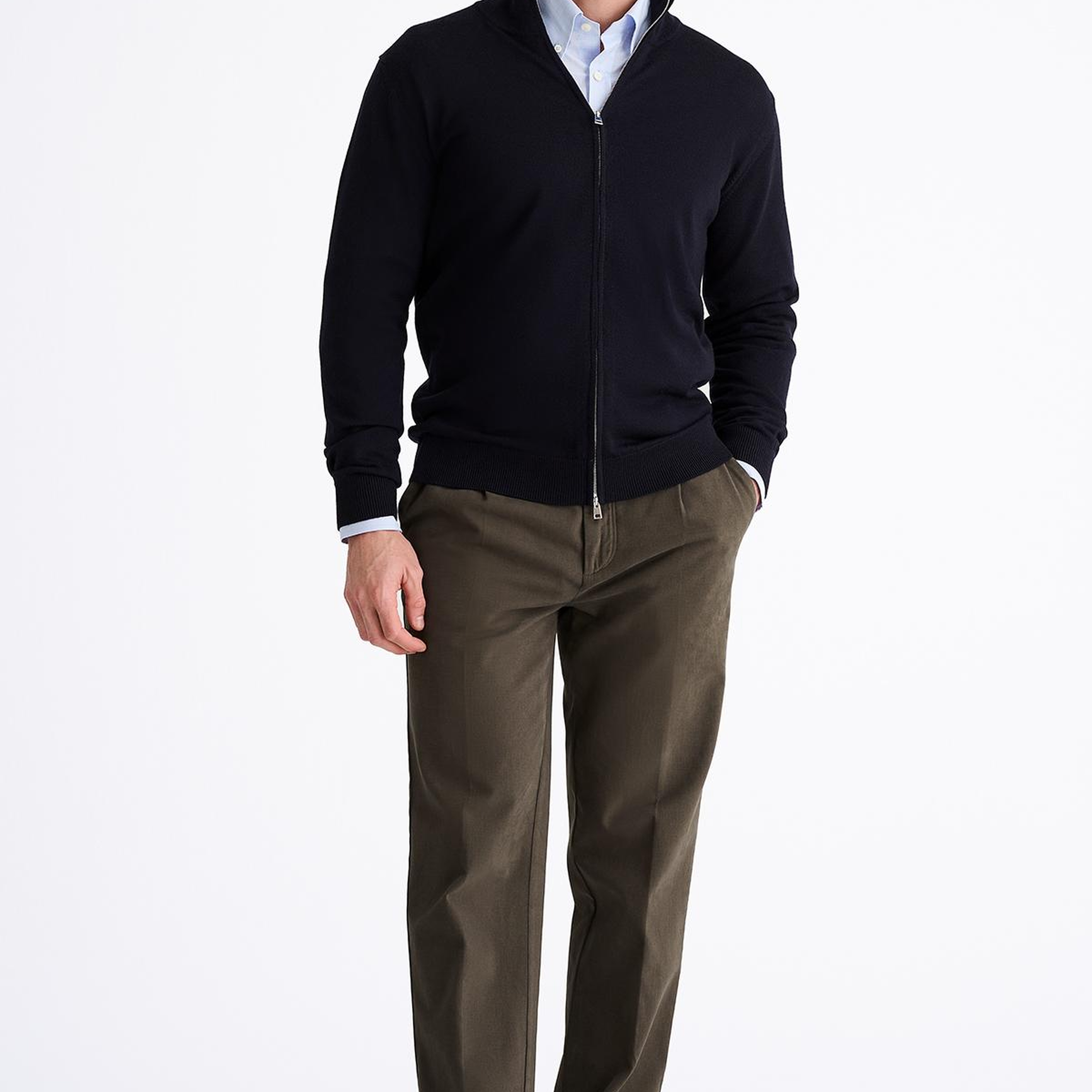 Erkek Lacivert Extrafine Yün Fermuarlı Hırka