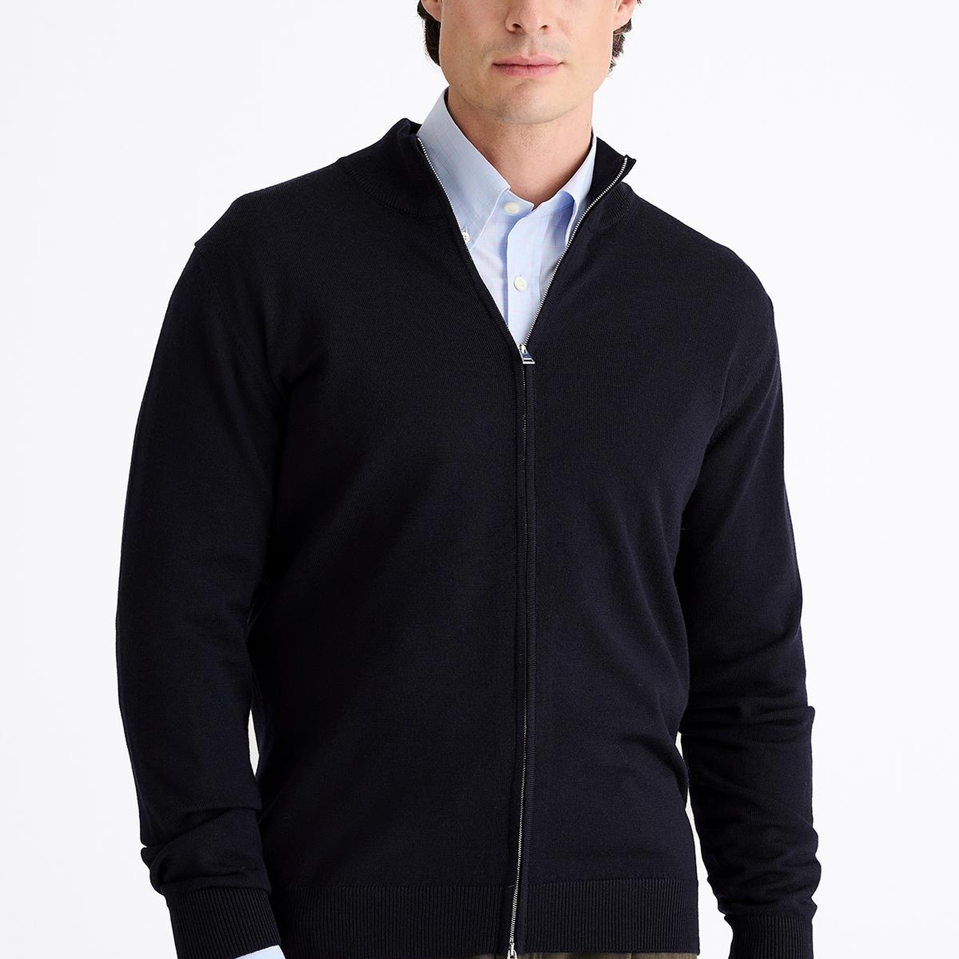 Erkek Lacivert Extrafine Yün Fermuarlı Hırka