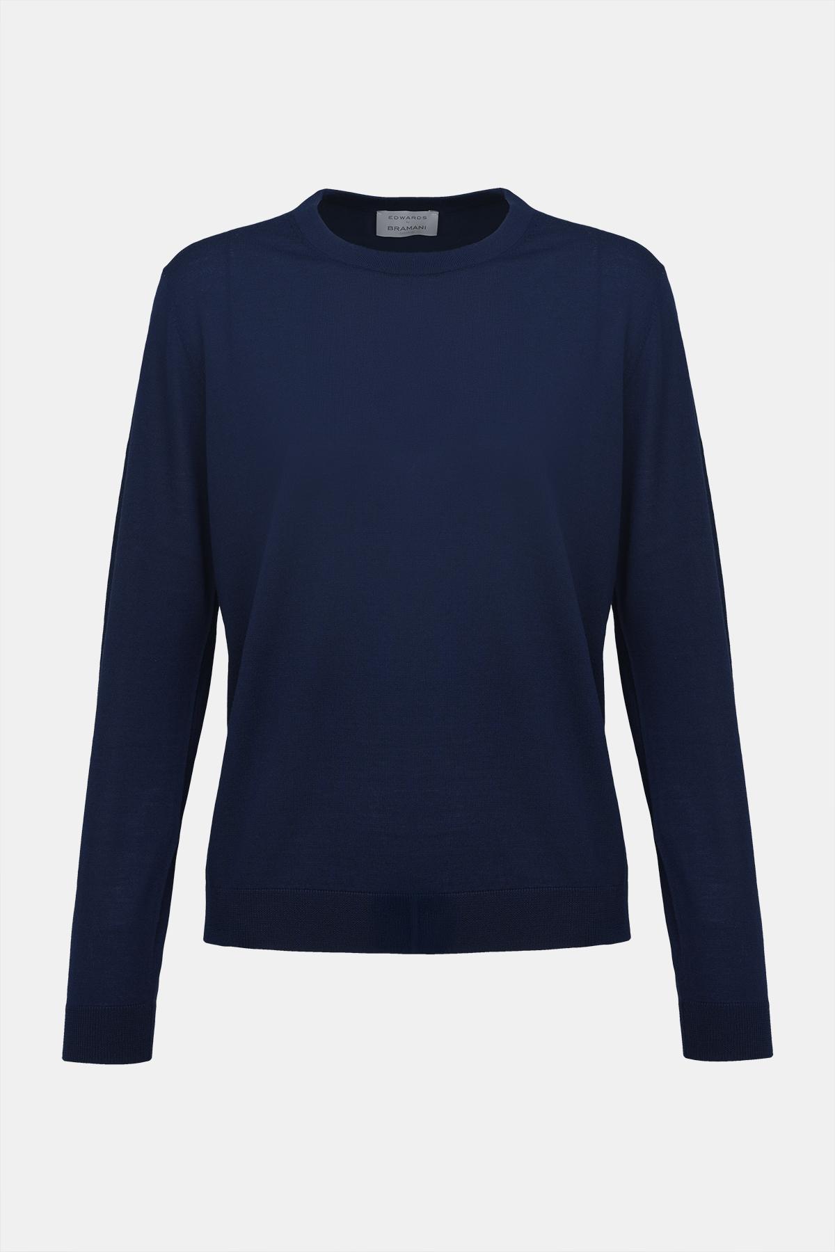 Kadın Lacivert Yün Bisiklet Yaka Kazak