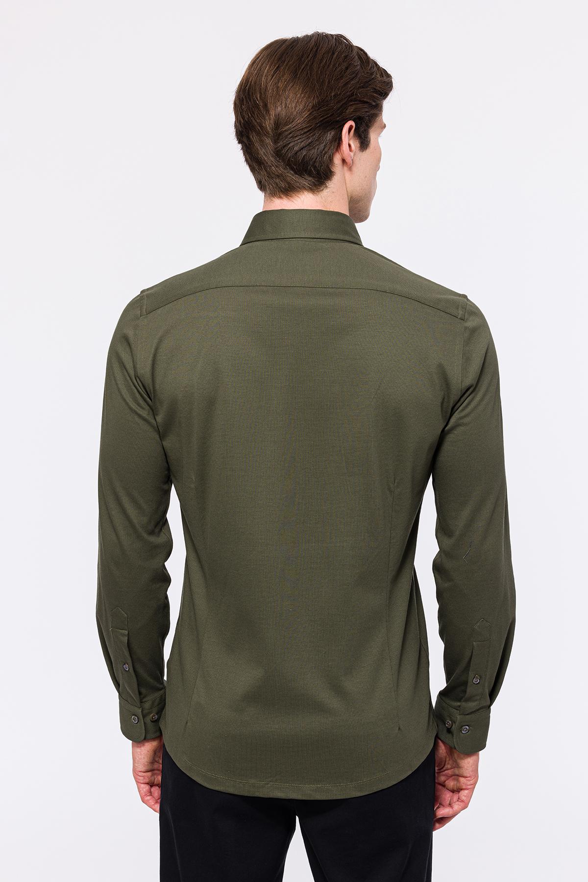 Erkek Yeşil Cooper Fit Düğmeli Yaka Pike Gömlek