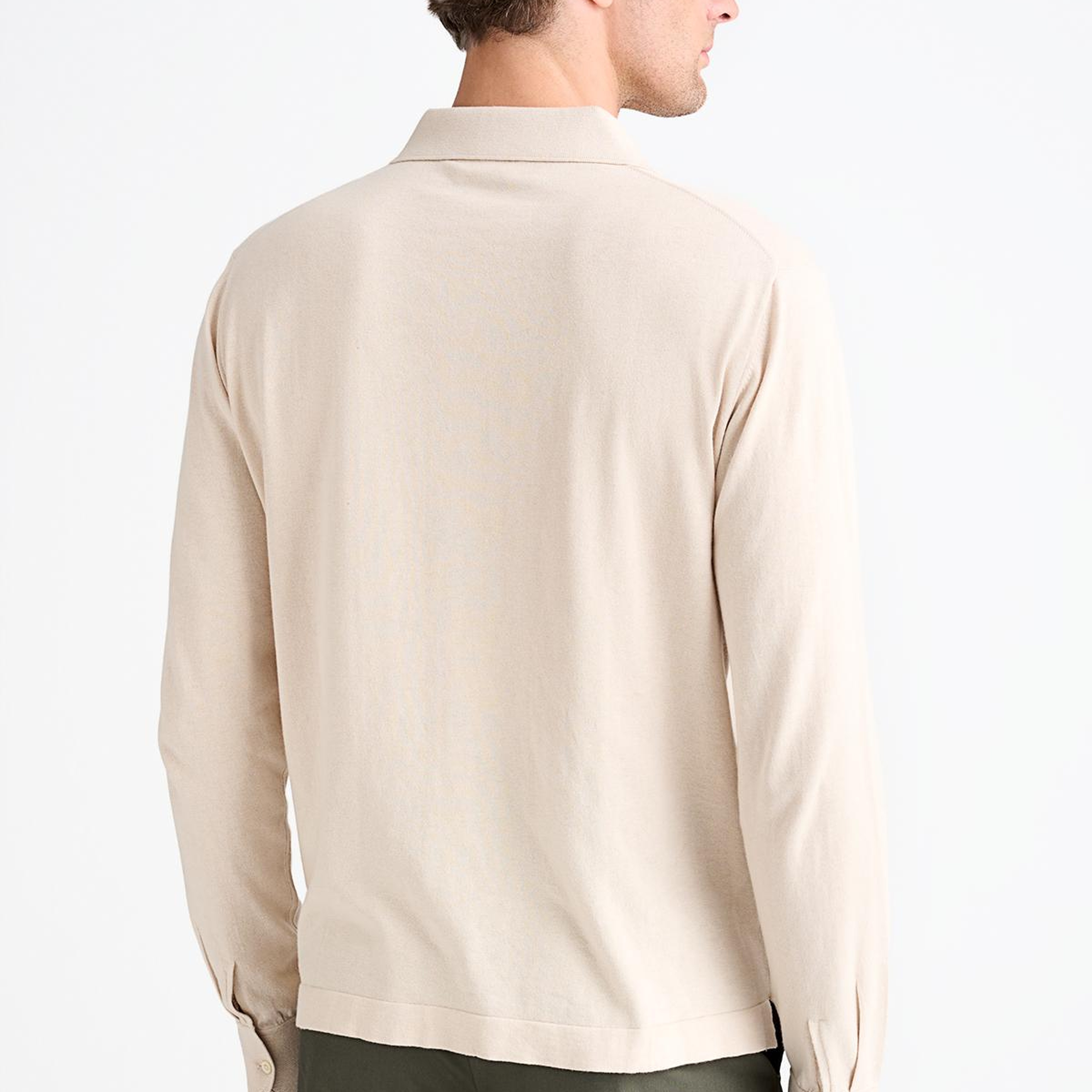 Erkek Bej Pamuk İpek Karışımlı Polo Yaka Kazak