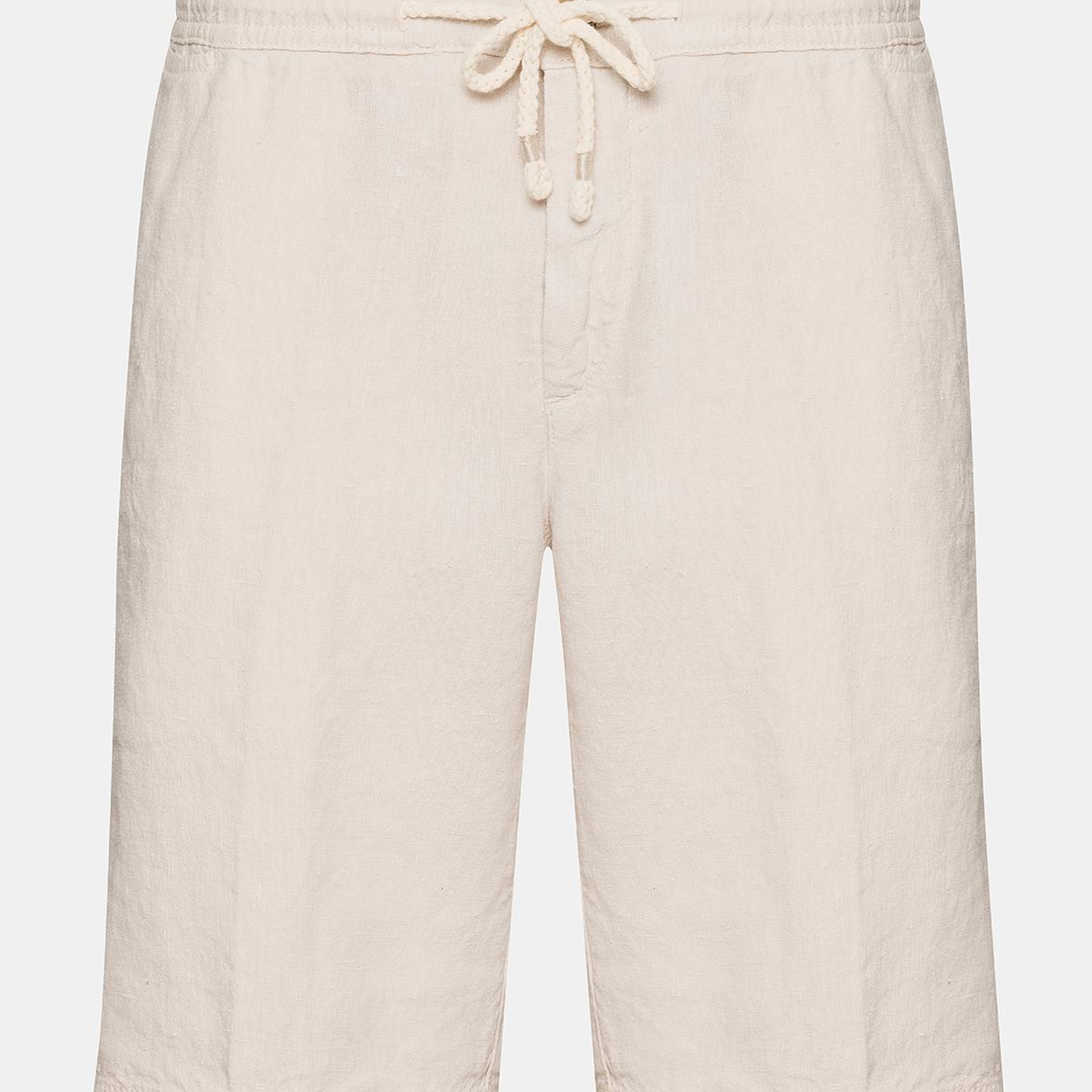 Erkek Bej Beli Lastikli Bağcıklı Keten Şort