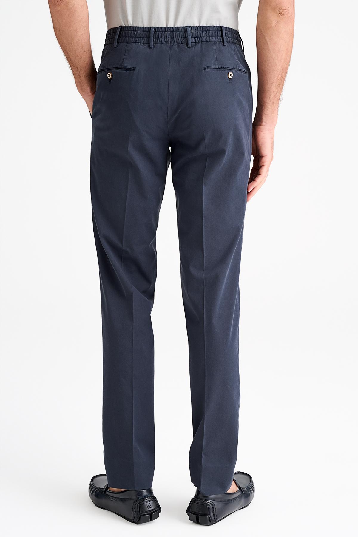 Erkek Koyu Lacivert Slim Fit Elastik Bel Bantlı Büzgü İpli Pantolon