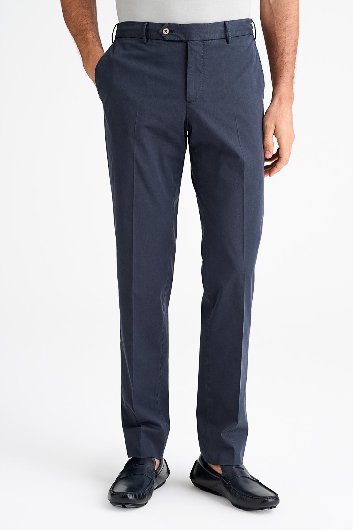 Erkek Koyu Lacivert Slim Fit Elastik Bel Bantlı Büzgü İpli Pantolon