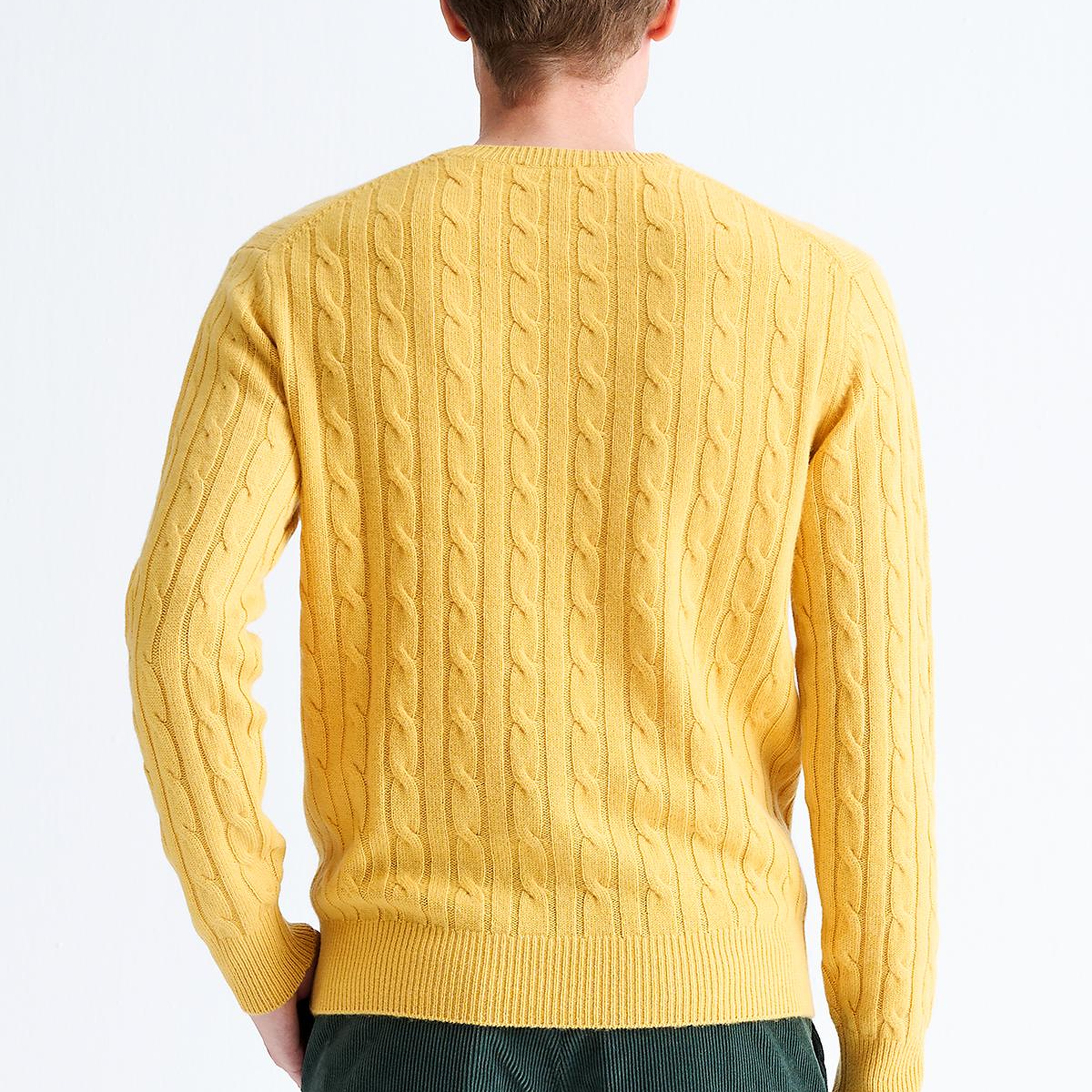 Erkek Sarı Bisiklet Yaka Saç Örgülü Kaşmir Kazak