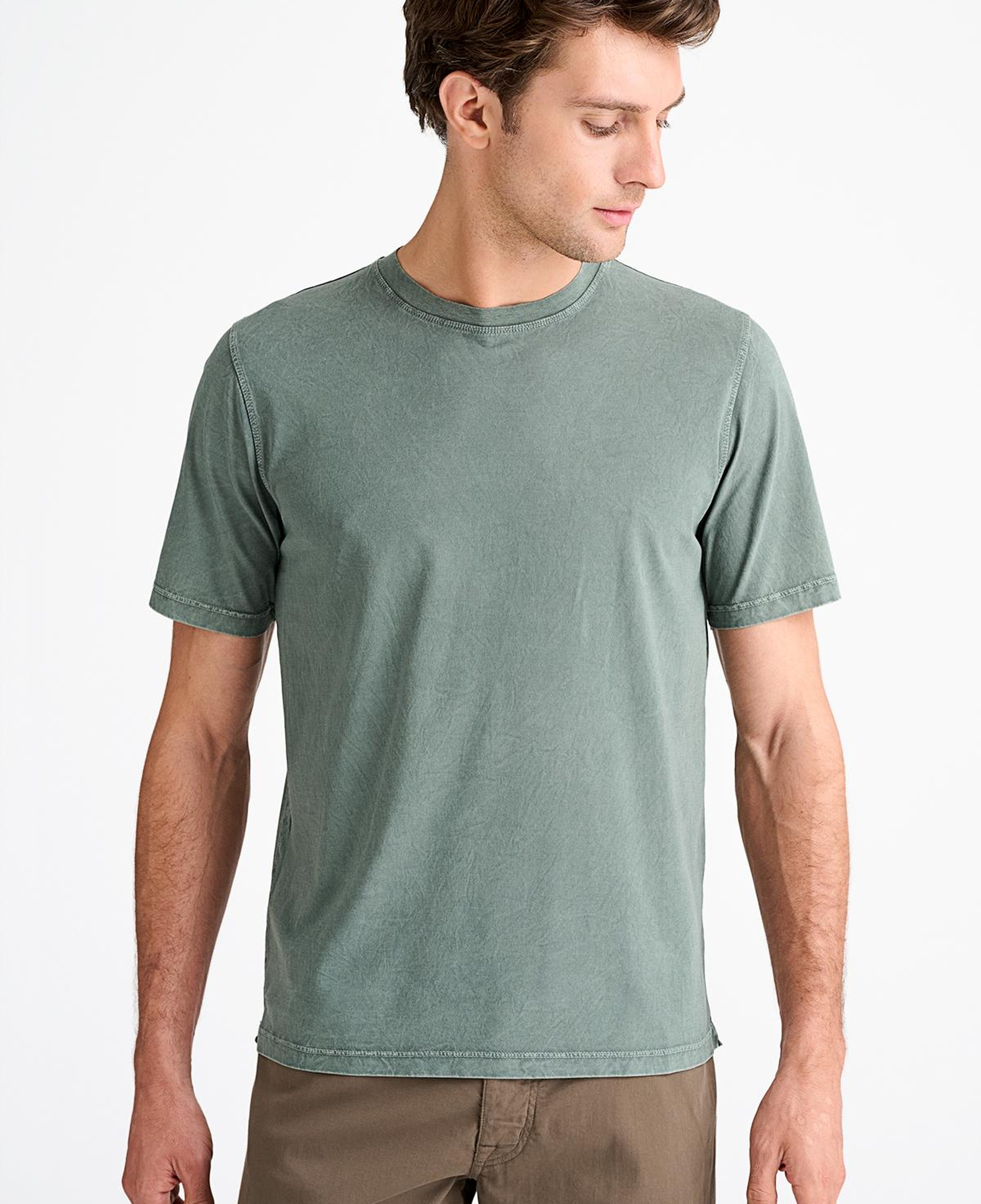 Erkek Yeşil Bisiklet Yaka T-Shirt