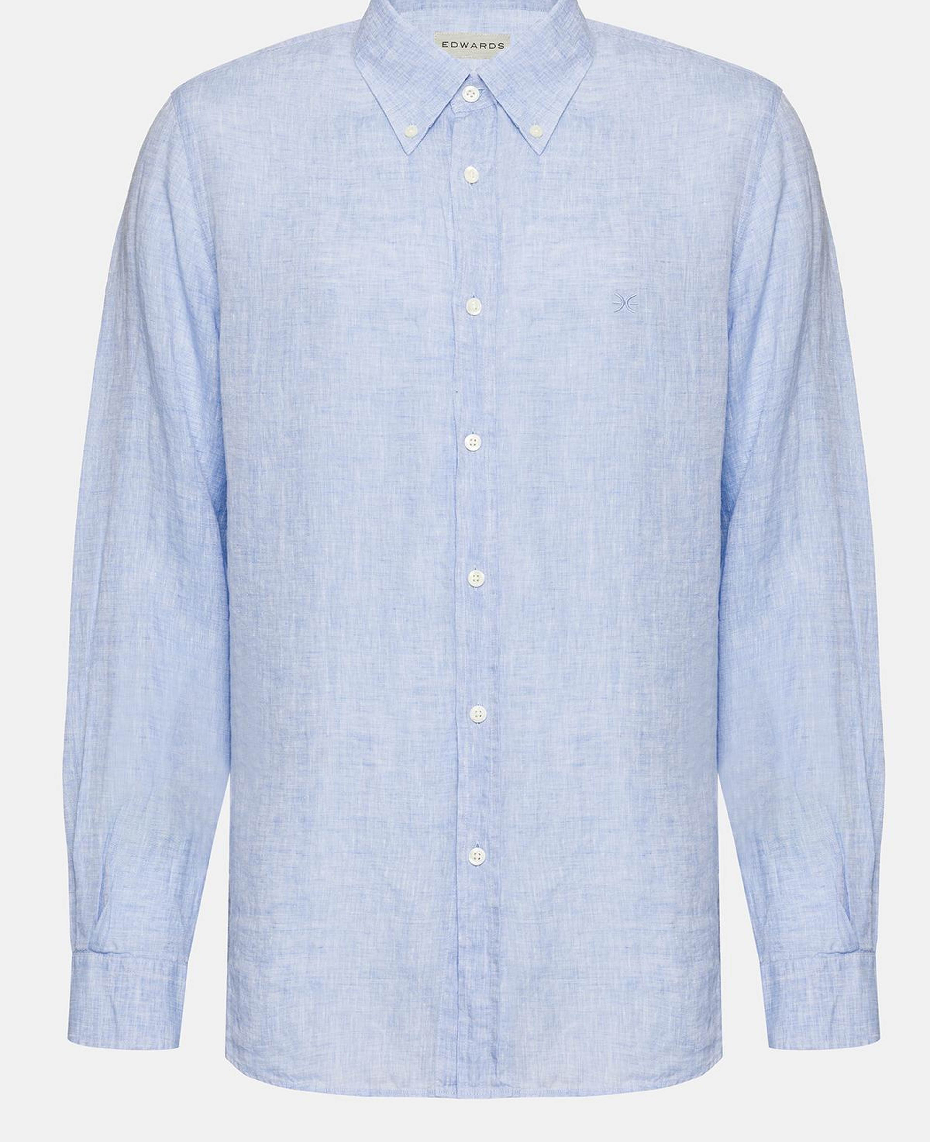 Erkek Açık Mavi Cooper Fit Düğmeli Yaka Keten Gömlek