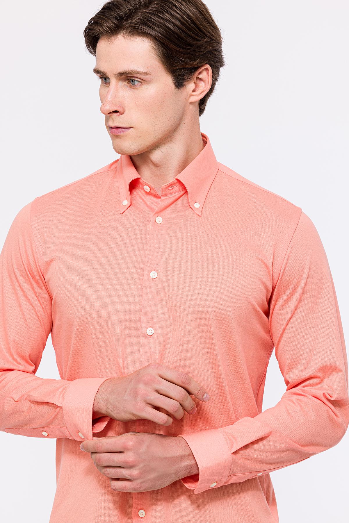 Erkek Pembe Cooper Fit Düğmeli Yaka Pike Gömlek