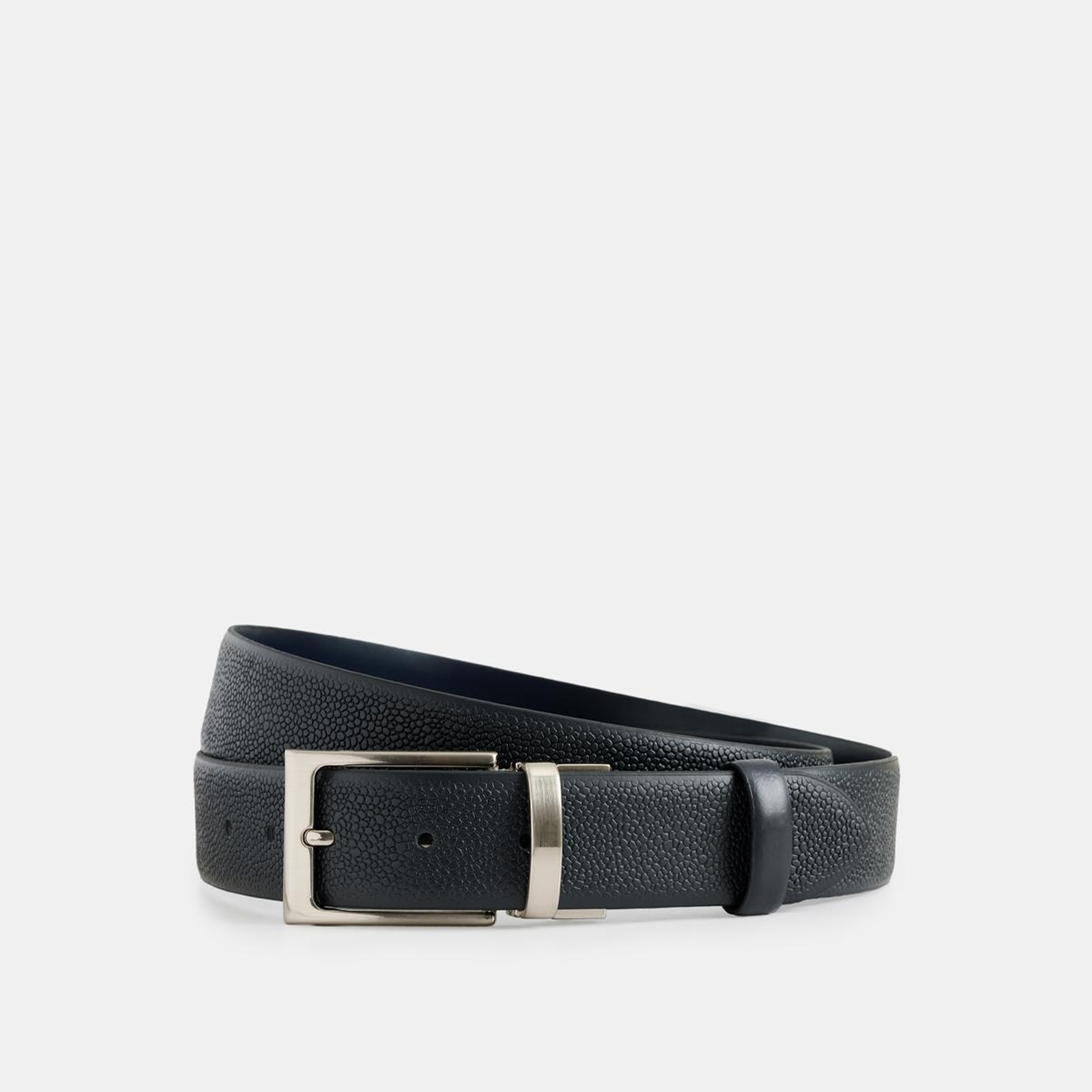 Erkek Lacivert Çift Taraflı Dokulu Deri Kemer