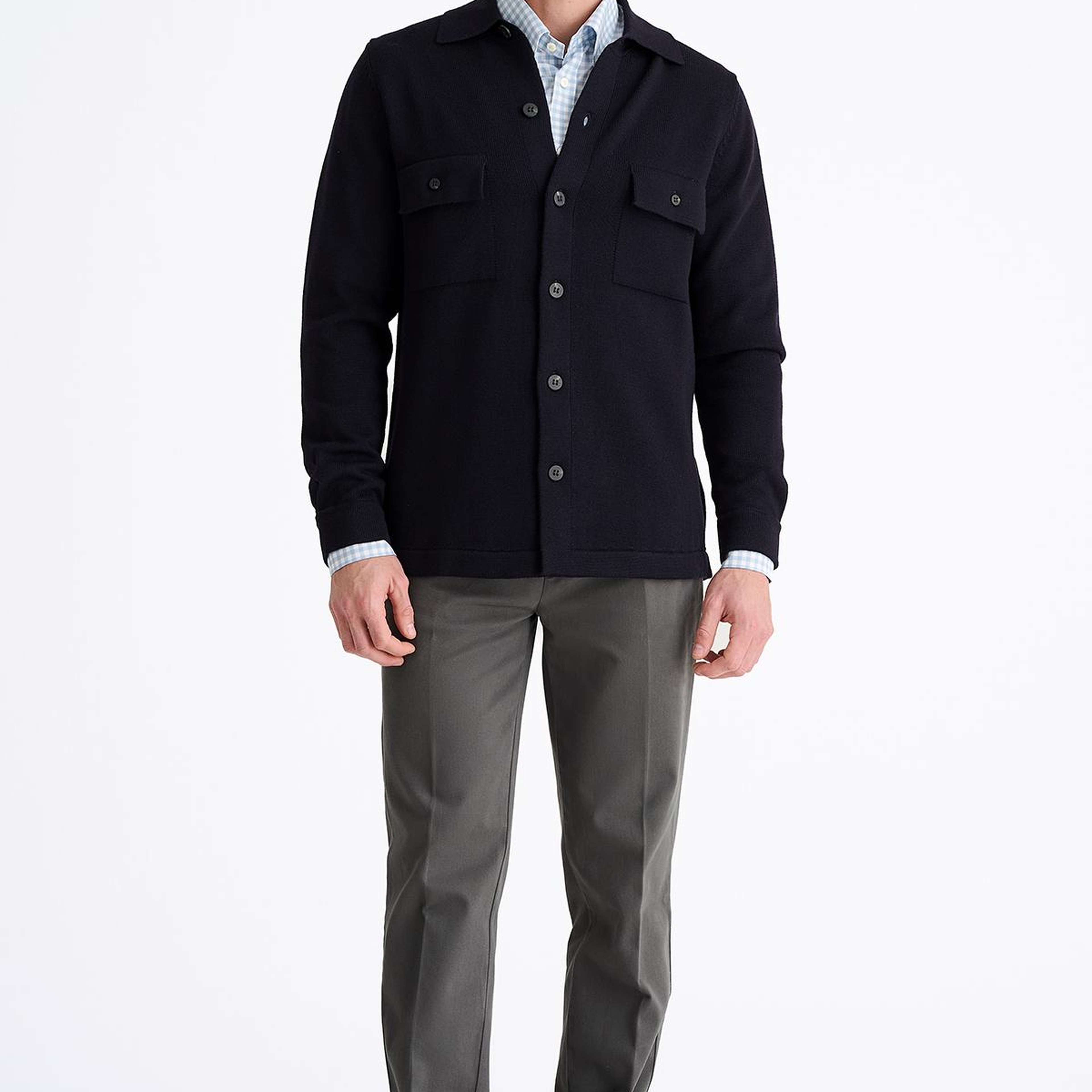 Erkek Lacivert Extrafine Yün Overshirt Triko