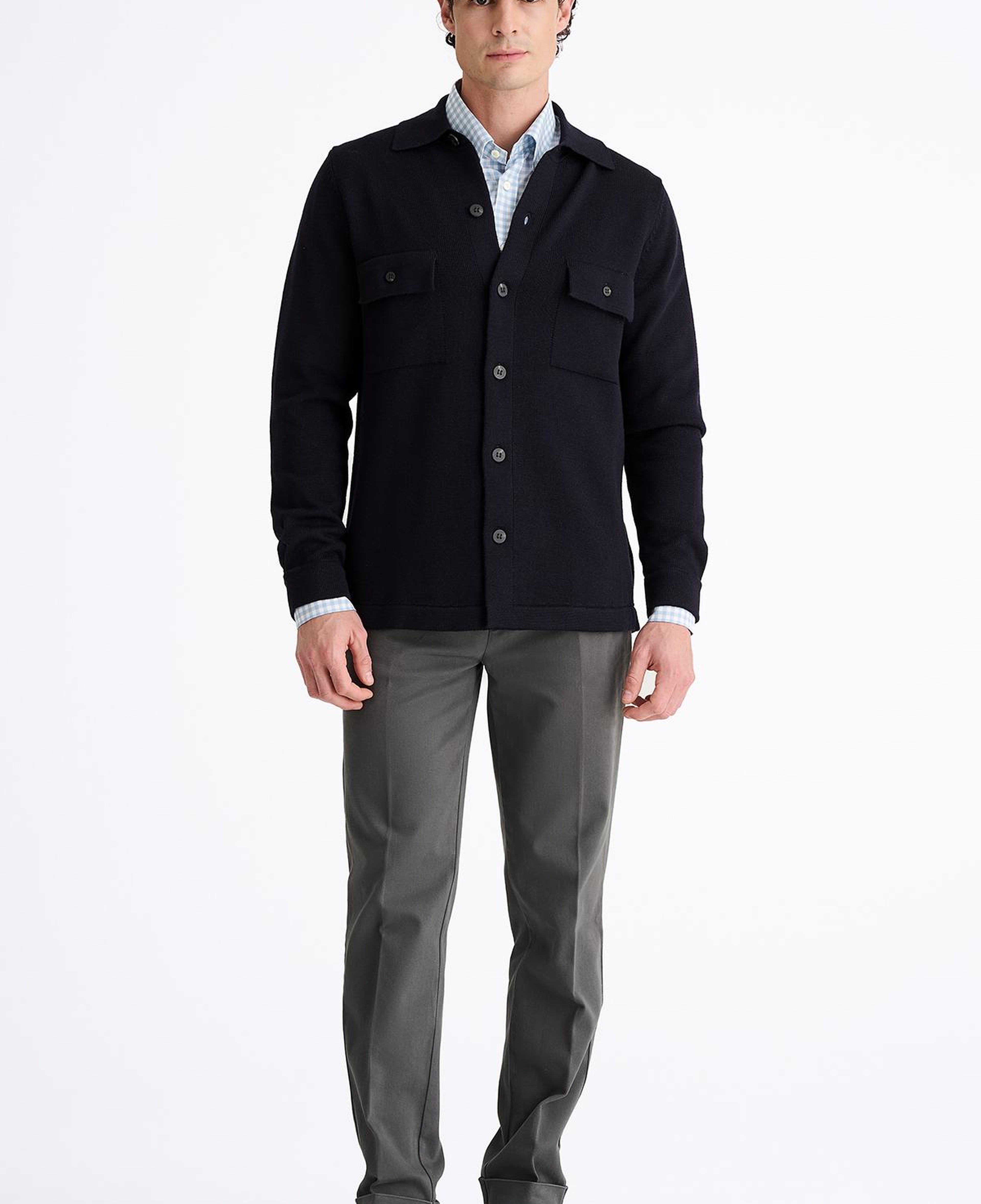 Erkek Lacivert Extrafine Yün Overshirt Triko