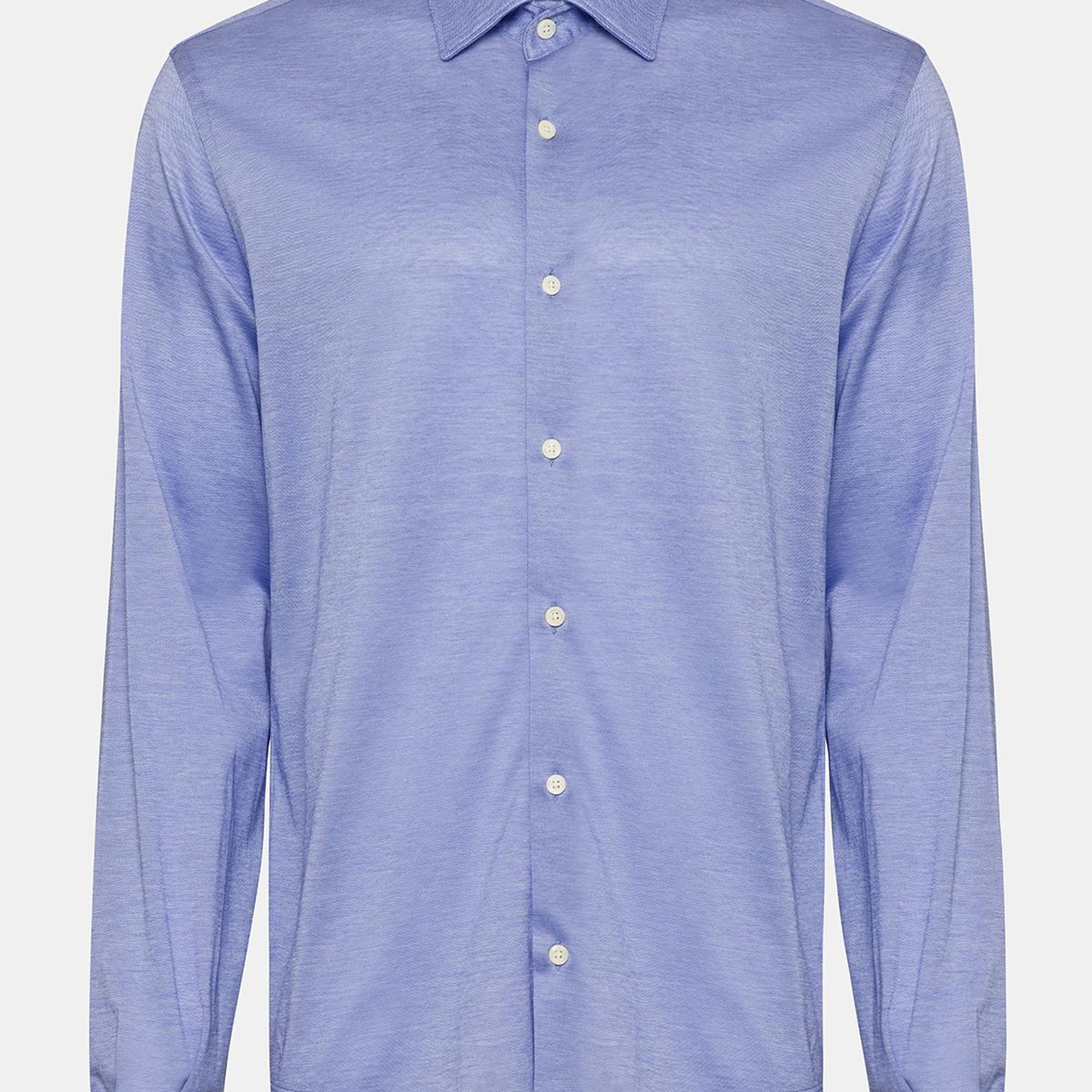 Erkek Mavi Cooper Fit Düğmeli Yaka Jersey Gömlek