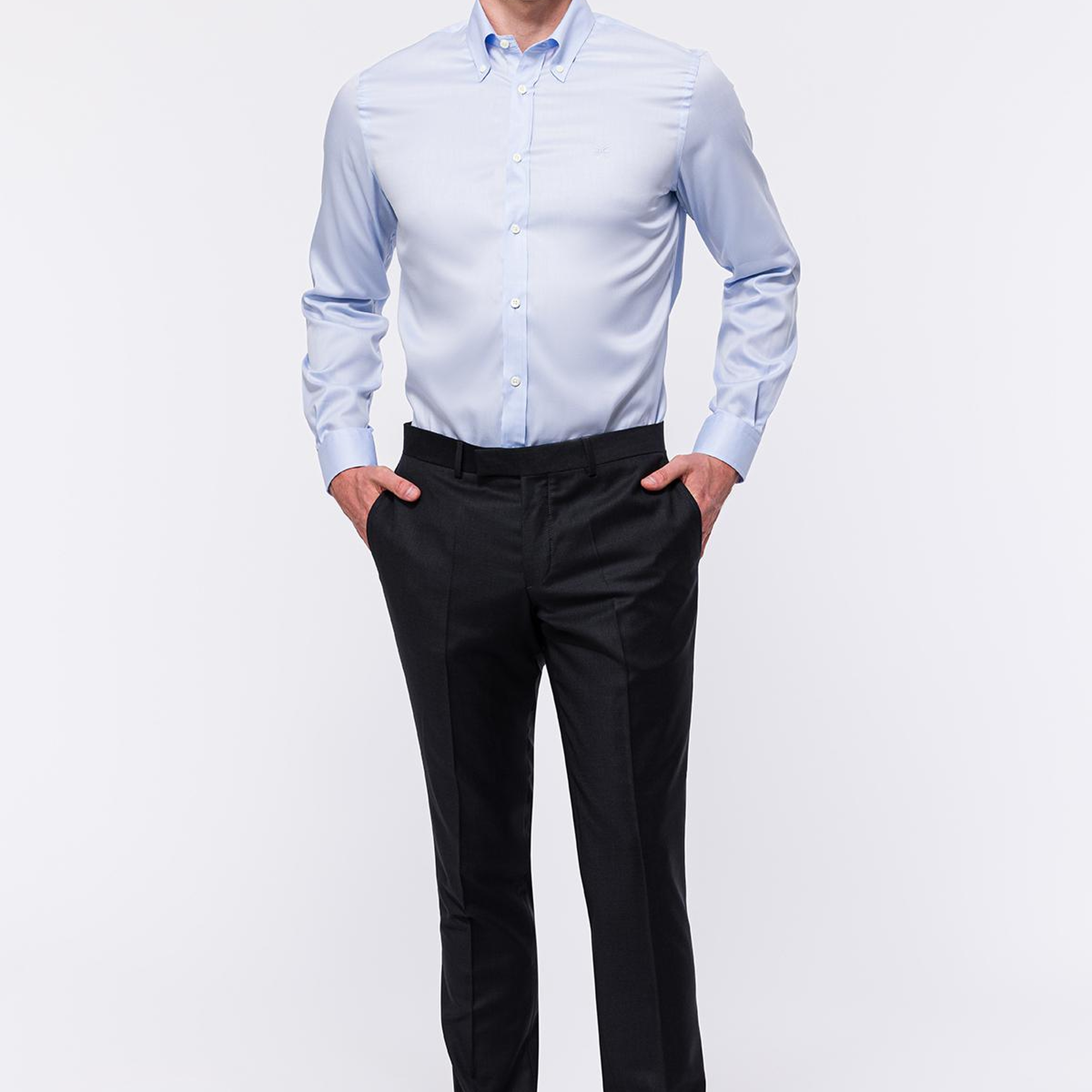 Erkek Mavi Cooper Fit Düğmeli Yaka Klasik Gömlek