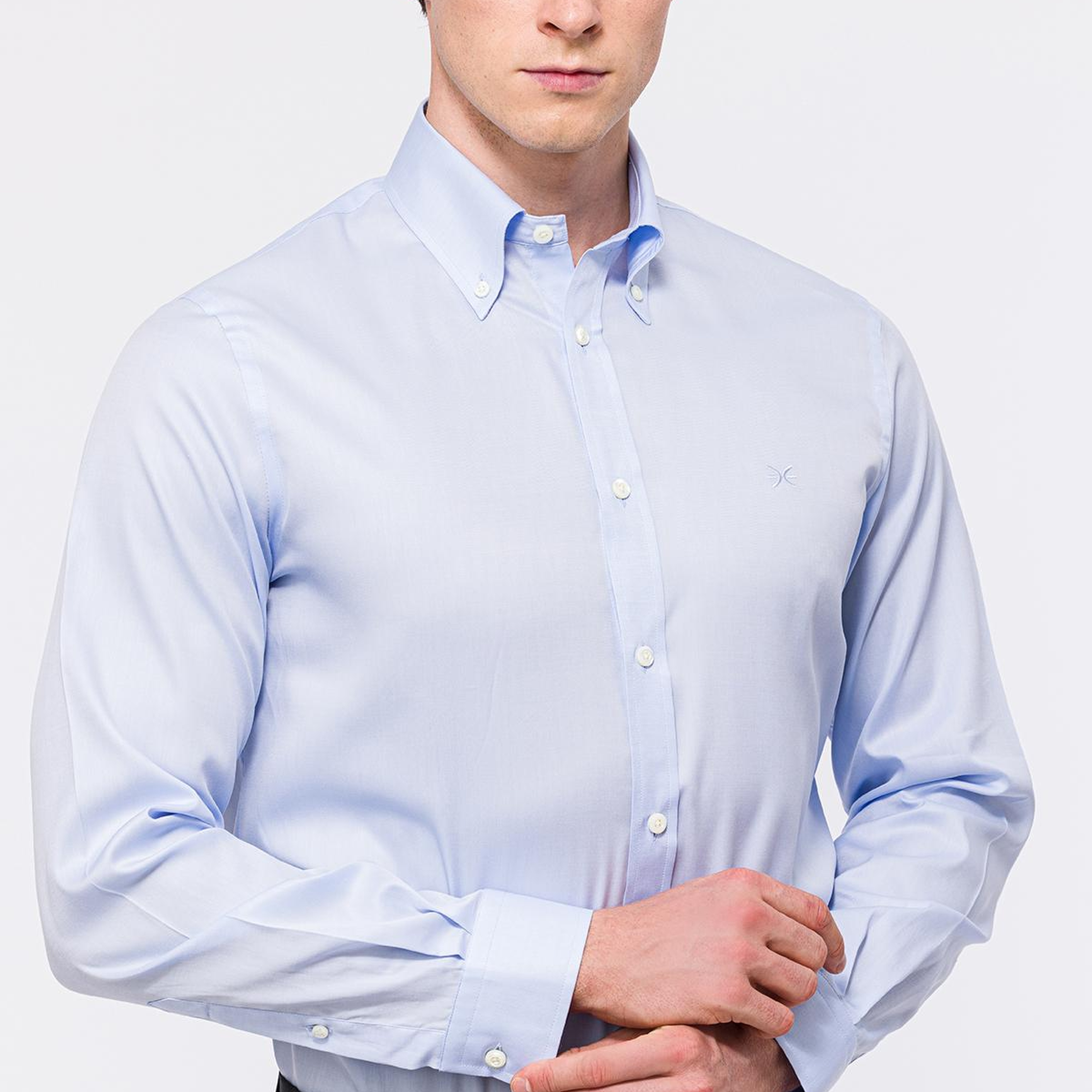 Erkek Mavi Cooper Fit Düğmeli Yaka Klasik Gömlek