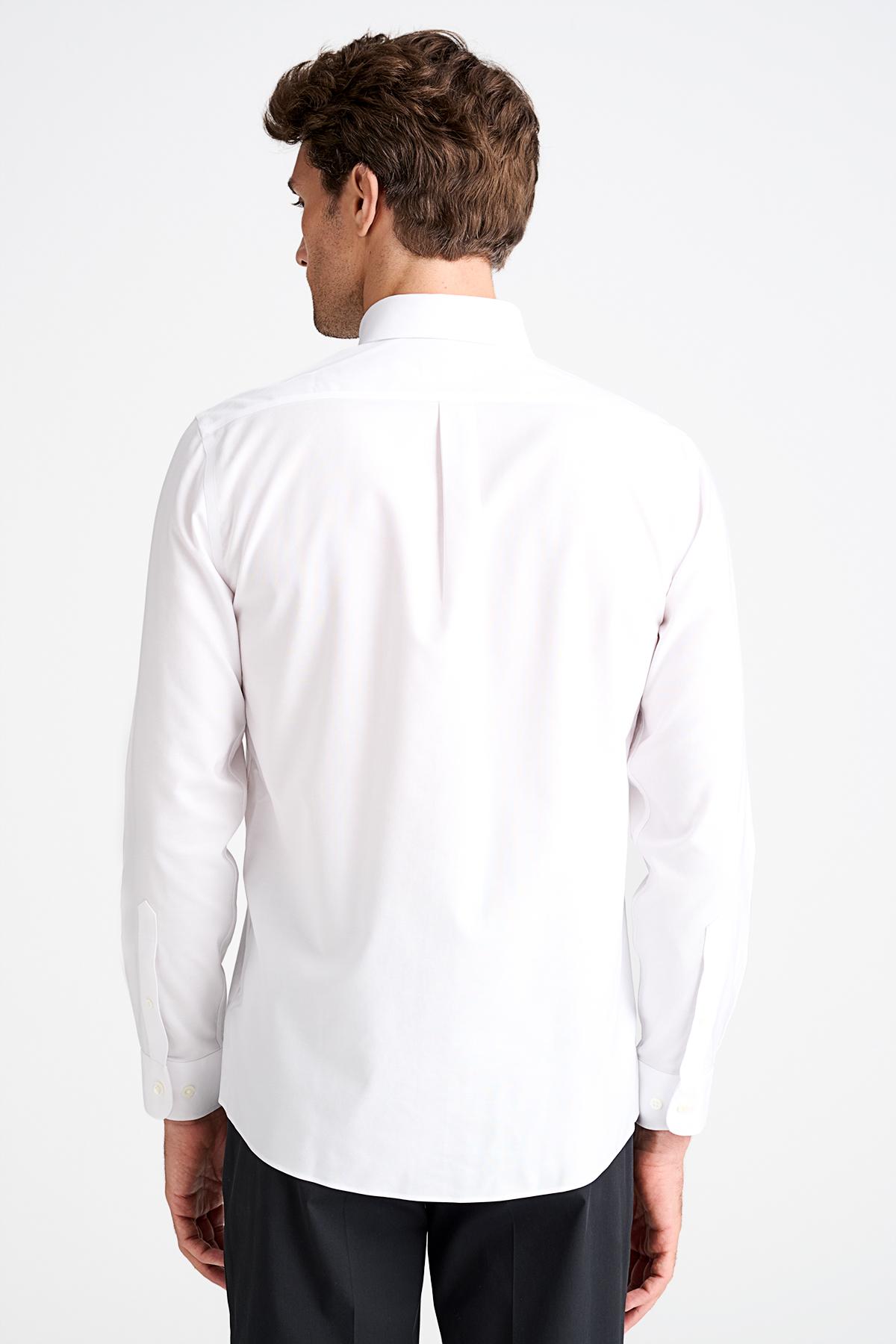 Erkek Beyaz Cooper Fit Non-Iron Düğmeli Yaka Spor Gömlek