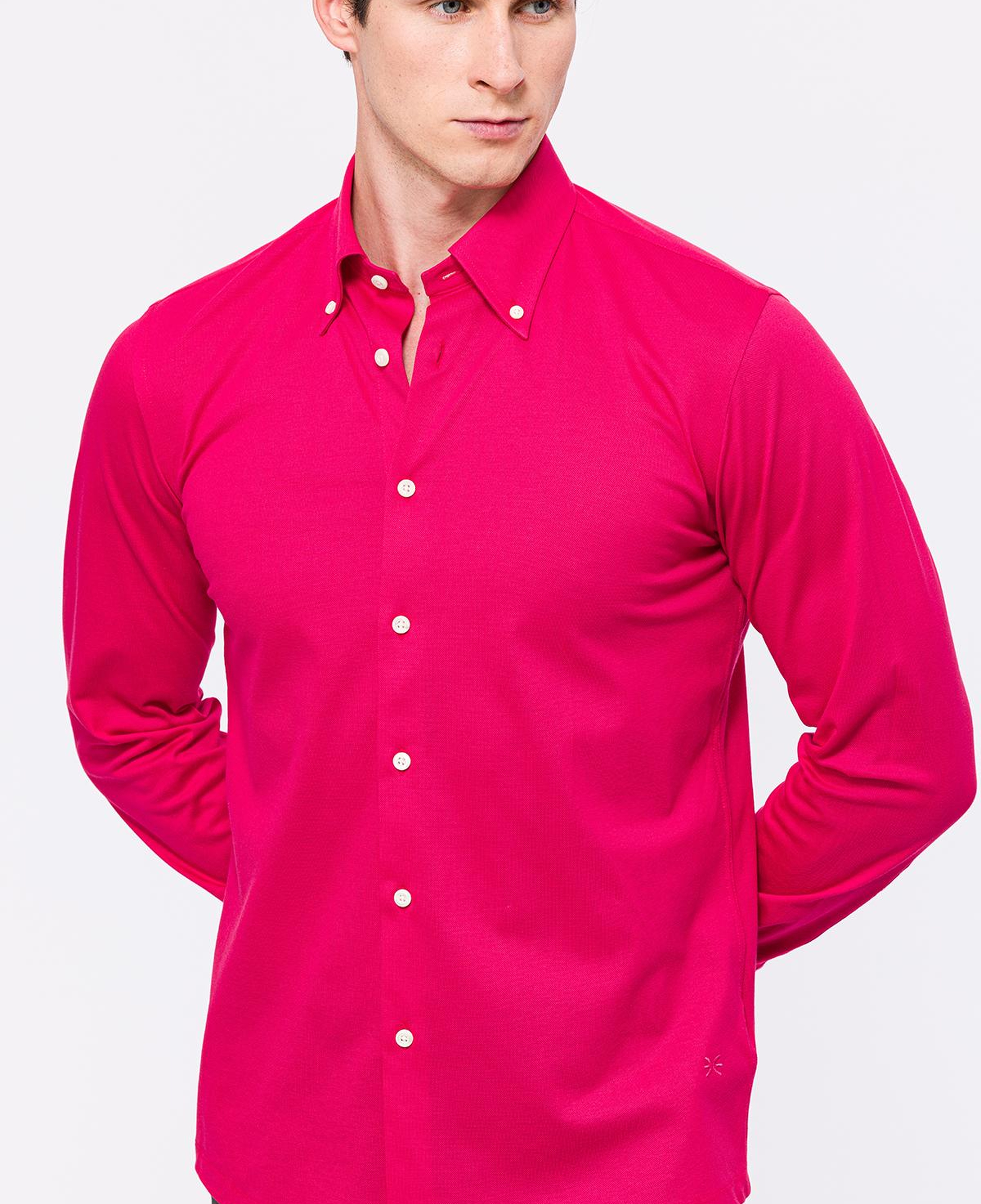 Erkek Koyu Pembe Cooper Fit Düğmeli Yaka Pike Gömlek