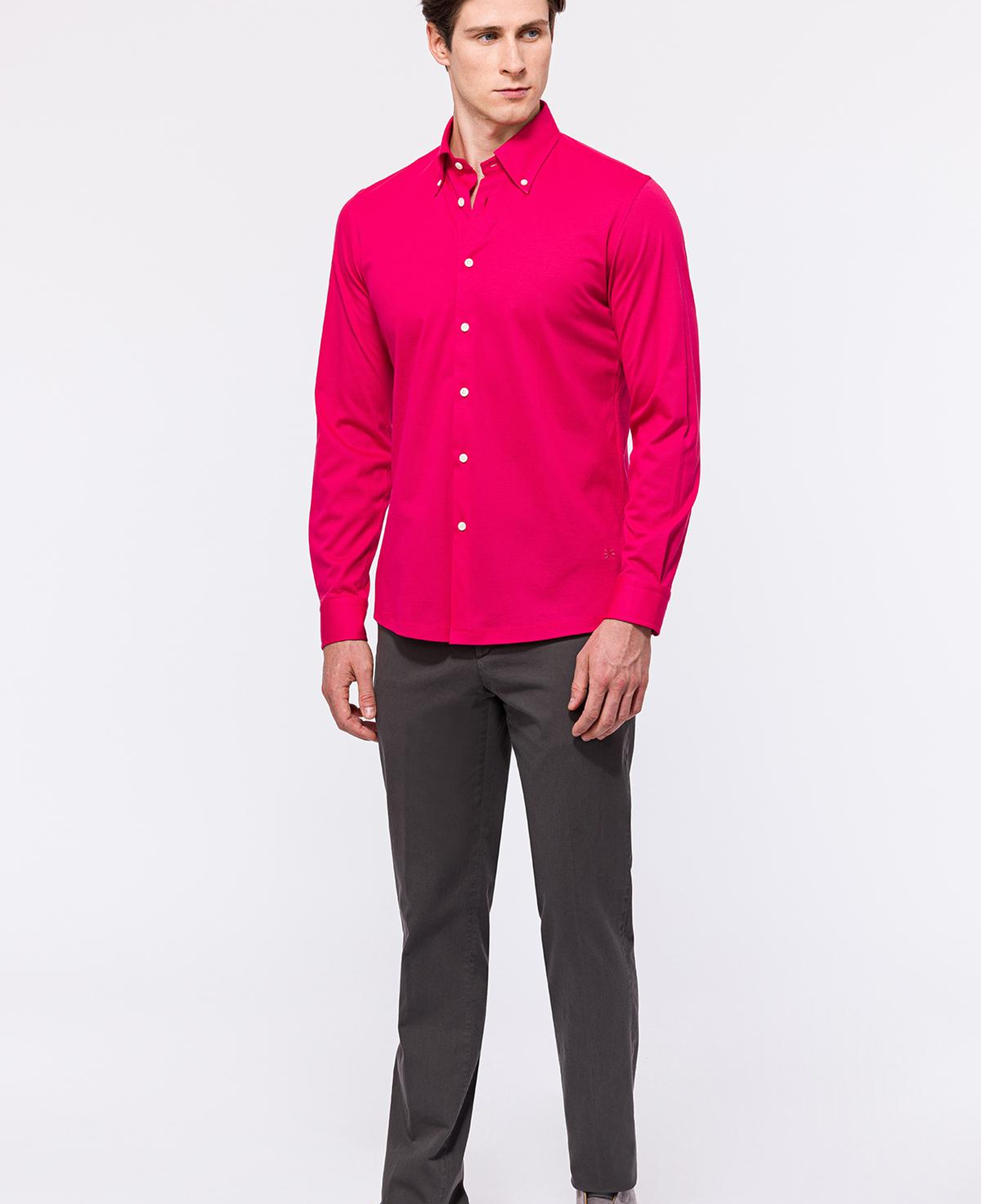 Erkek Koyu Pembe Cooper Fit Düğmeli Yaka Pike Gömlek