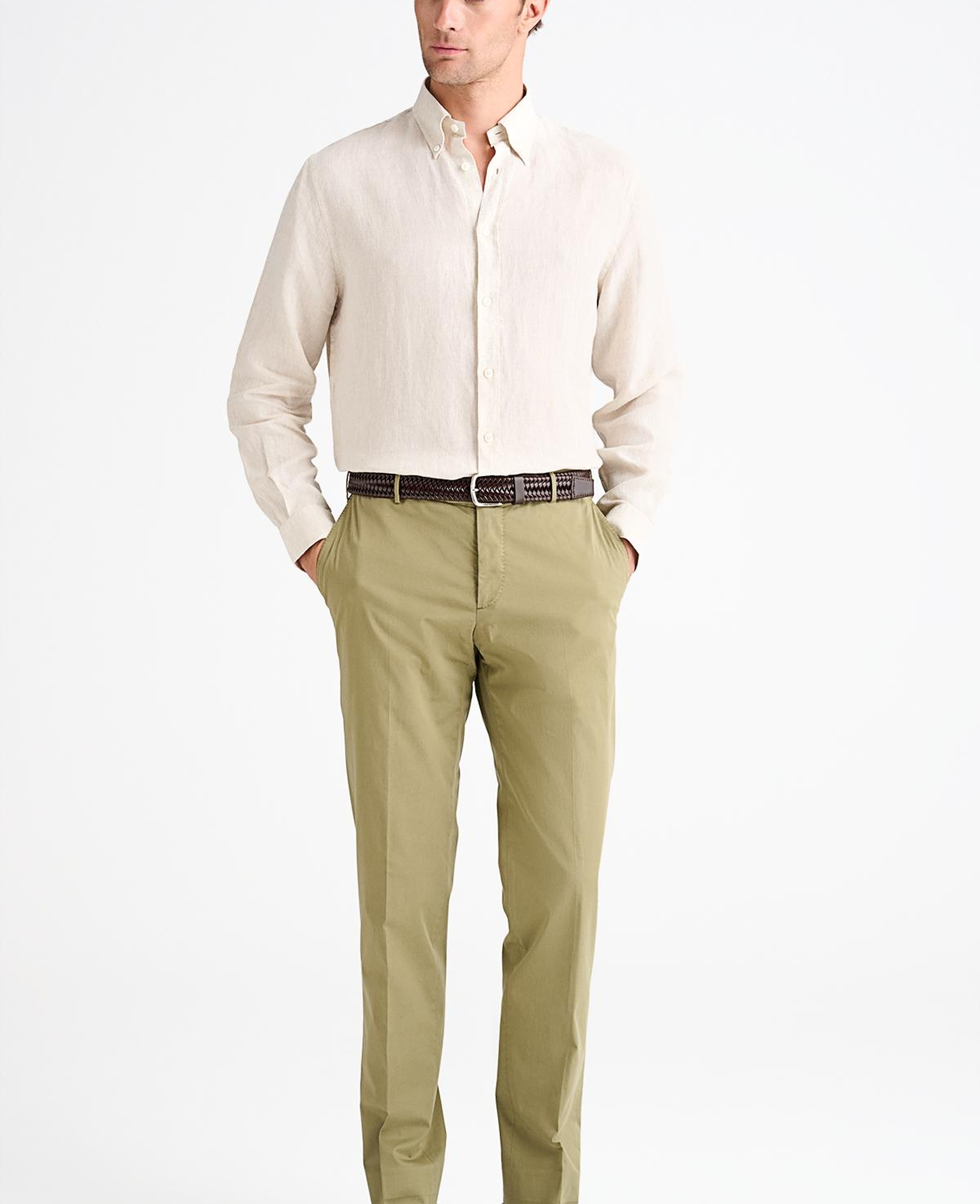 Erkek Yeşil Slim Fit Elastik Bel Bantlı Büzgü İpli Pantolon