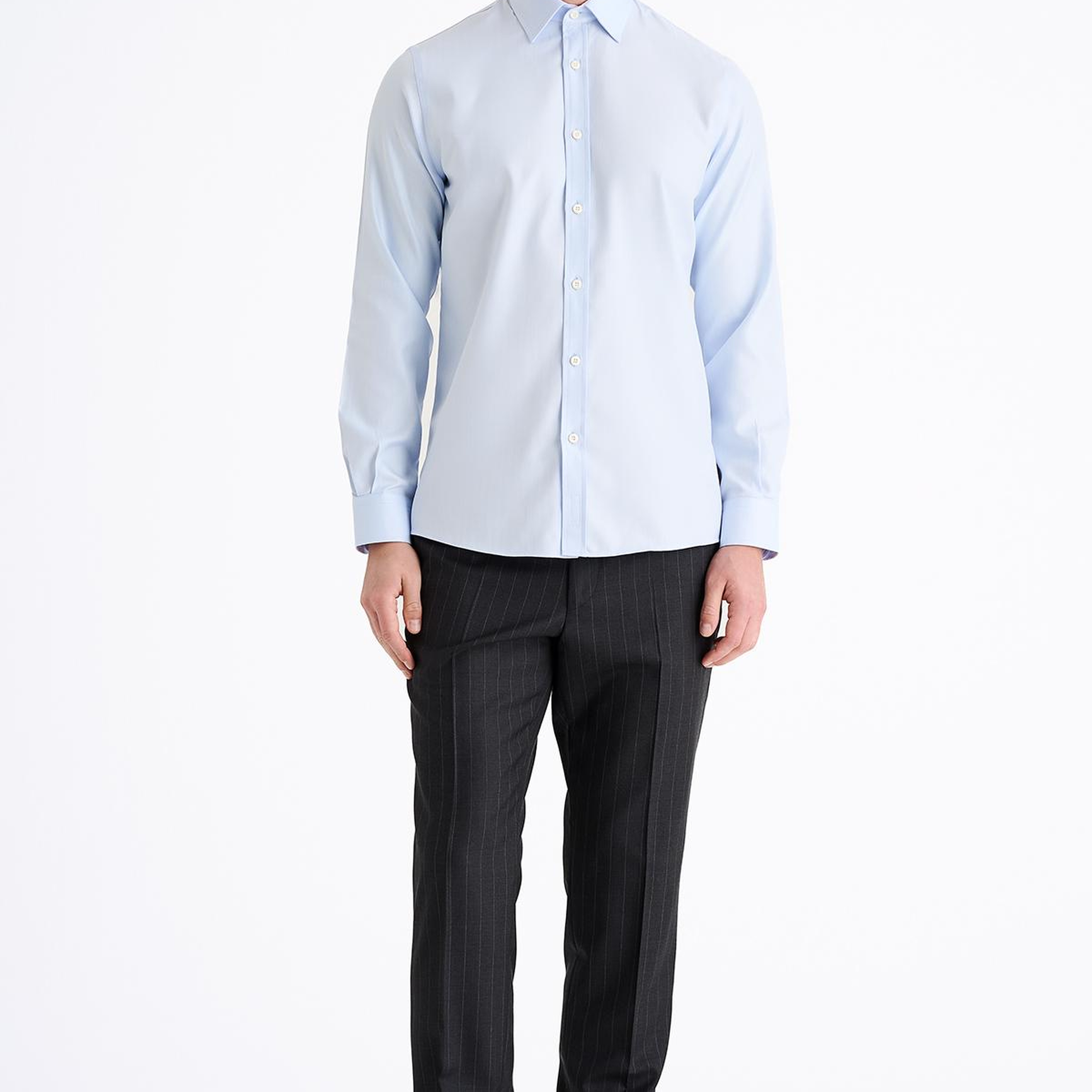 Erkek Mavi Cooper Fit Kravat Yaka Balıksırtı Klasik Gömlek