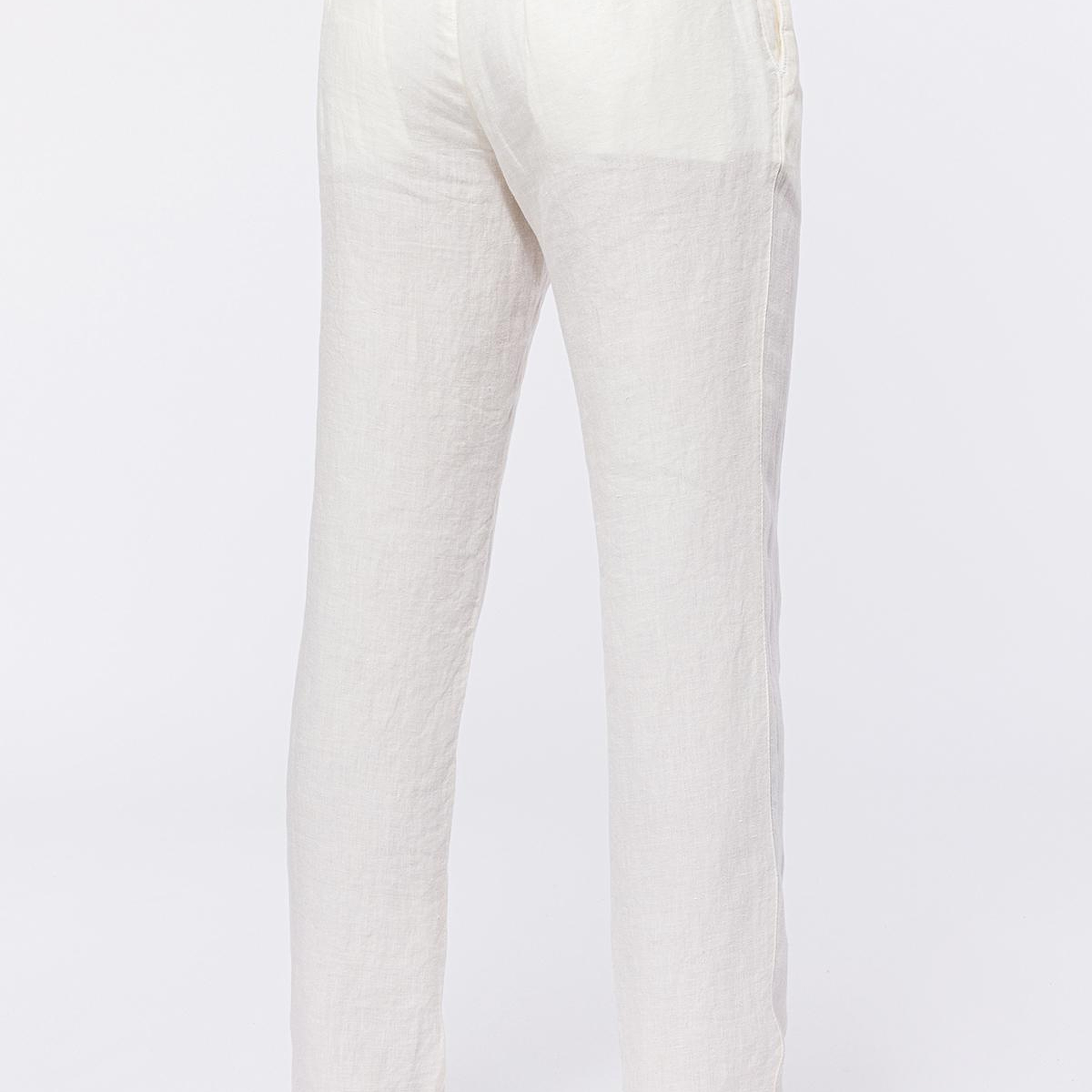 Erkek Beyaz Leomaster Bağcıklı Keten Pantolon