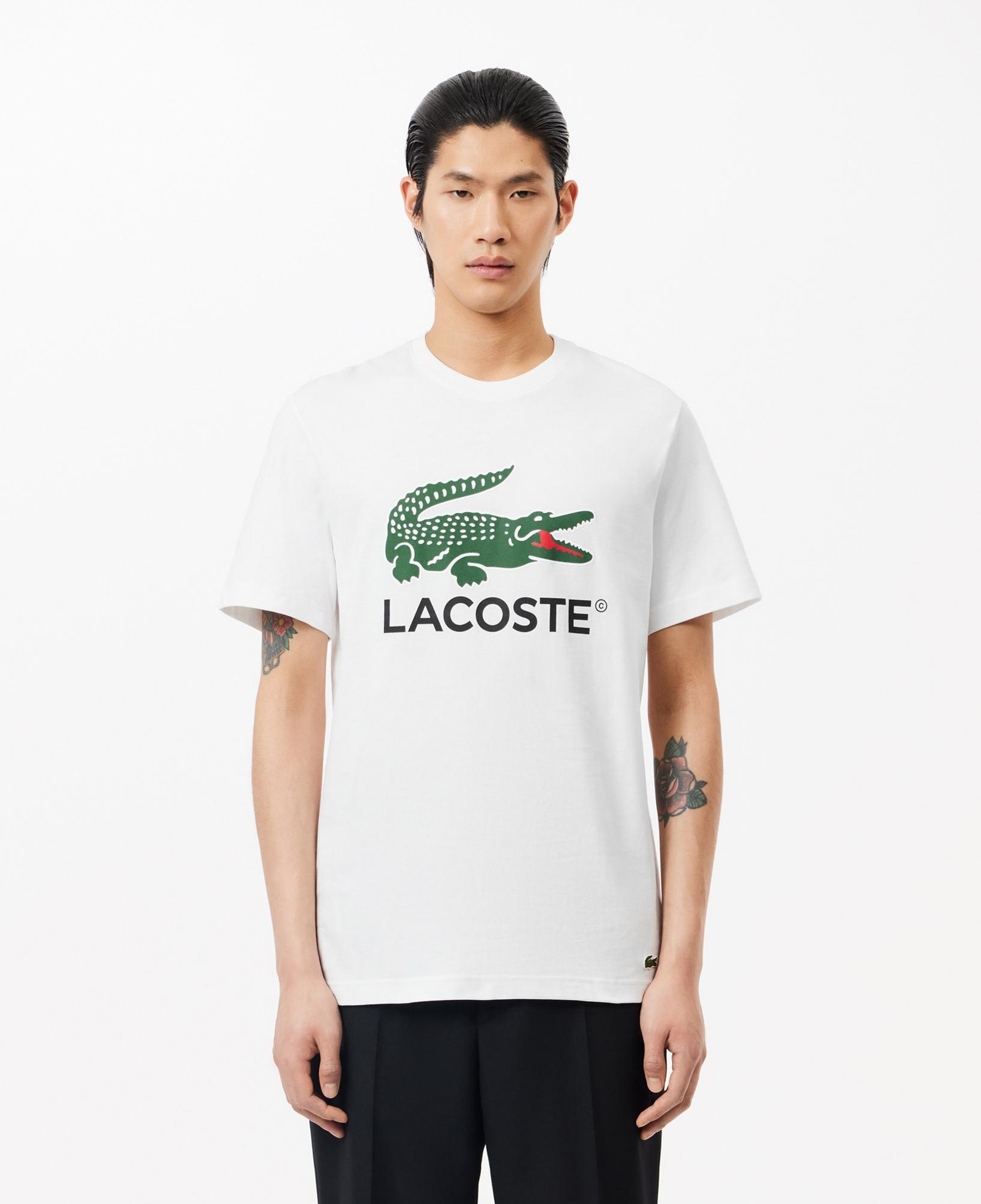Lacoste Erkek Regular Fit Bisiklet Yaka Baskılı Beyaz T-Shirt