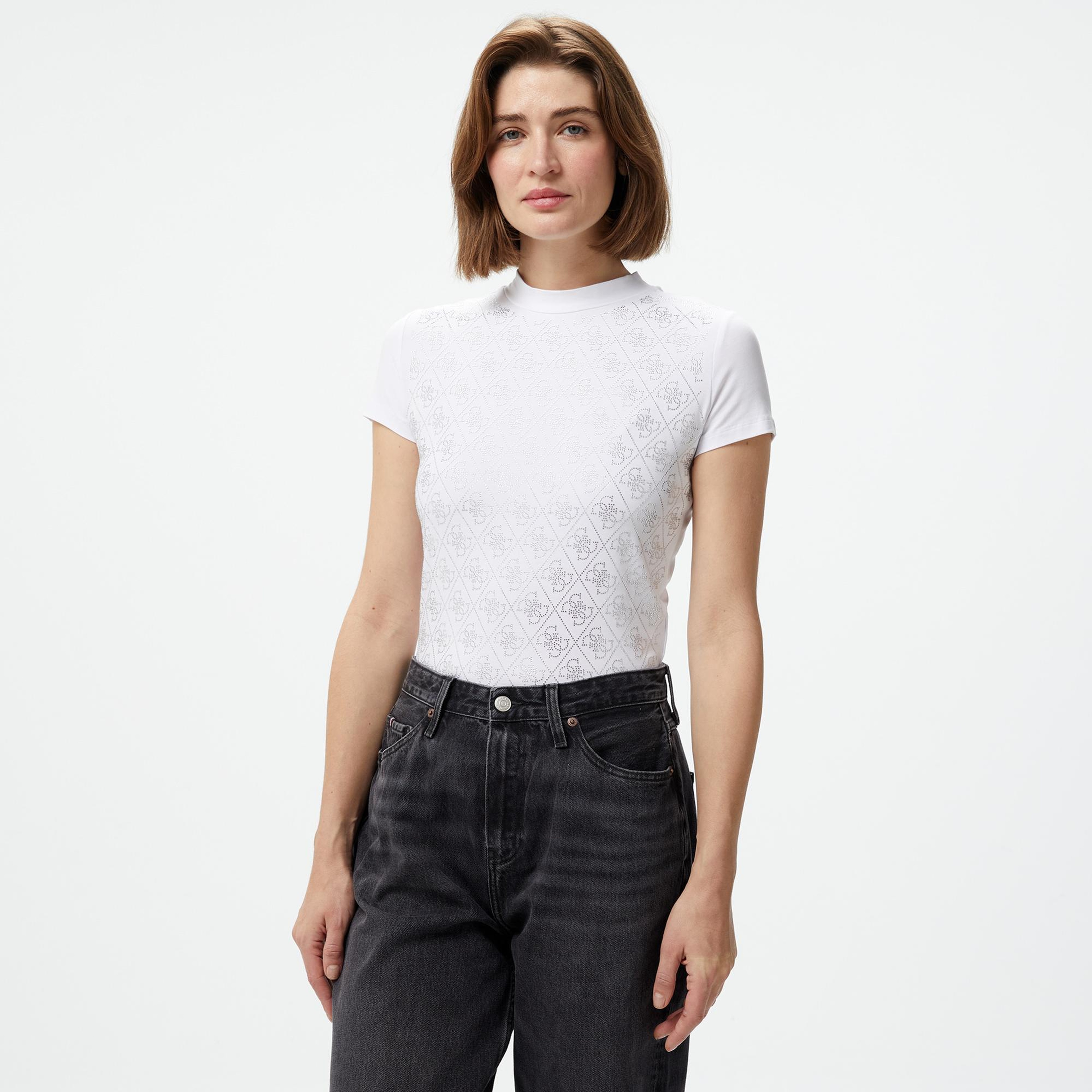 Guess Mock Kadın Beyaz T-Shirt