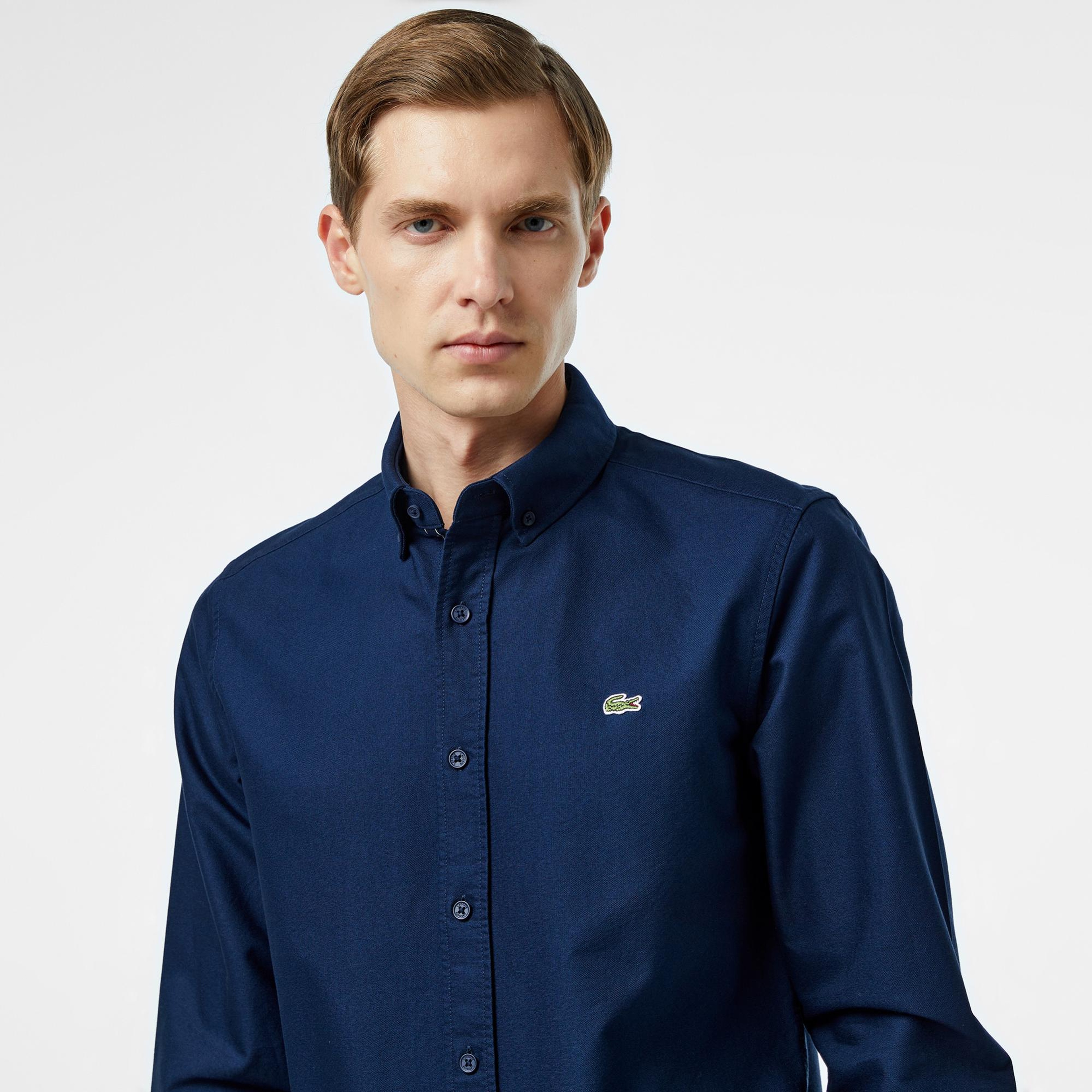 Lacoste Erkek Slim Fit Düğmeli Yaka Lacivert Gömlek